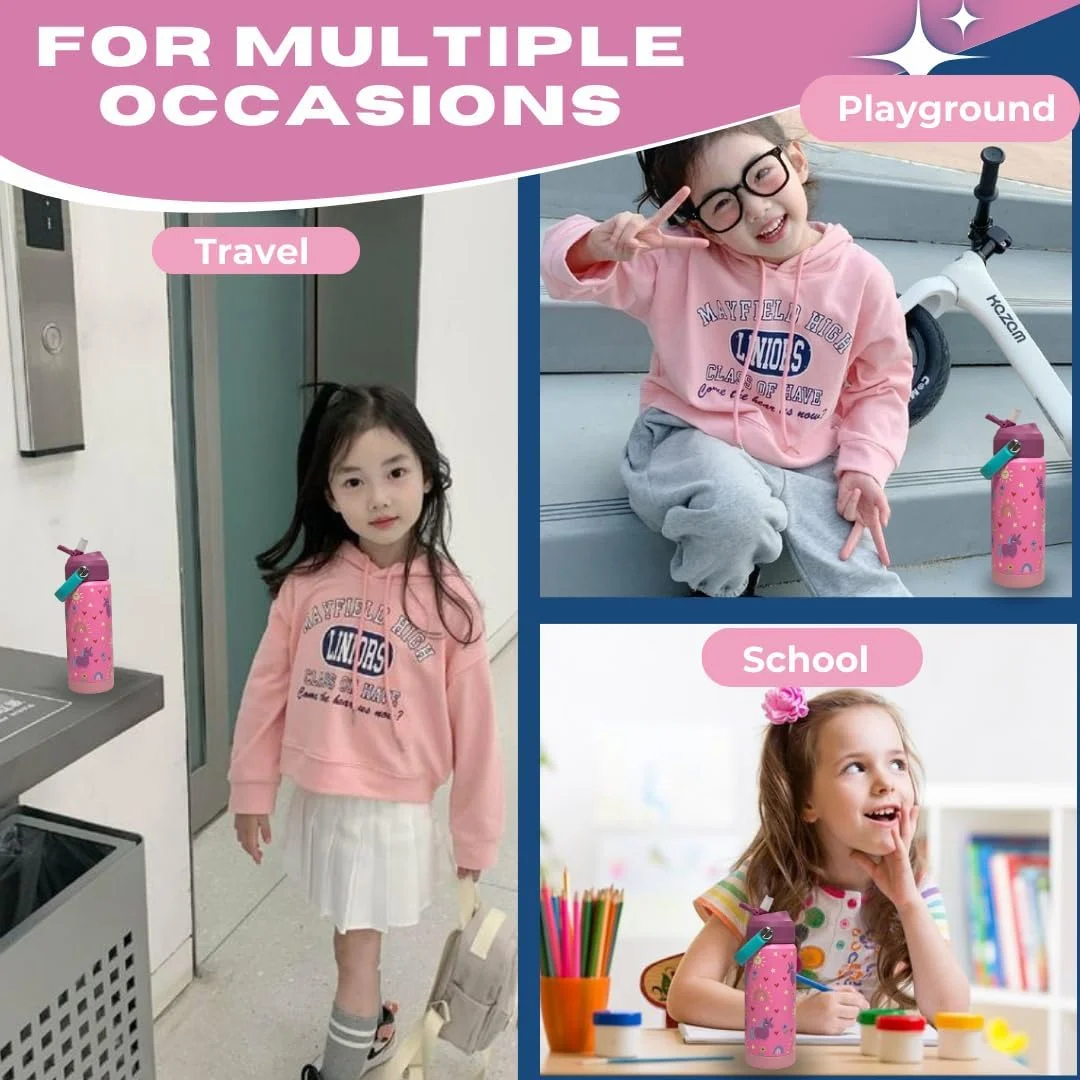 بطری آب استیل 550 میلی لیتری سرزمین لالایی برای کودکان، با این بطری آب کودکان در مدرسه هیدراته بمانید، بطری صورتی تک شاخ بدون نشتی و بدون BPA برای دختران بطری آب استیل 550 میلی لیتری سرزمین لالایی برای کودکان، با این بطری آب کودکان در مدرسه هیدراته بمانید، بطری صورتی تک شاخ بدون نشتی و بدون BPA برای دختران