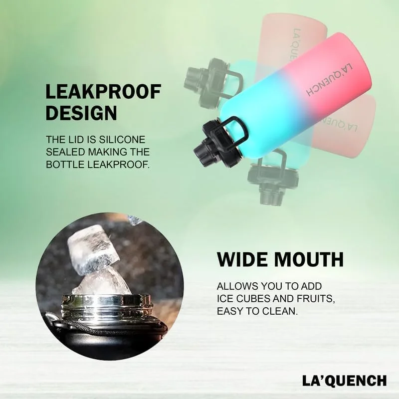 بطری آب استیل ضد زنگ LA'QUENCH™ با عایق دو جداره 1 لیتری / 32 اونسی، فلاسک ترموس دهانه گشاد مناسب باشگاه و ورزش (سبز دریایی و صورتی) بطری آب استیل ضد زنگ LA'QUENCH™ با عایق دو جداره 1 لیتری / 32 اونسی، فلاسک ترموس دهانه گشاد مناسب باشگاه و ورزش (سبز دریایی و صورتی)
