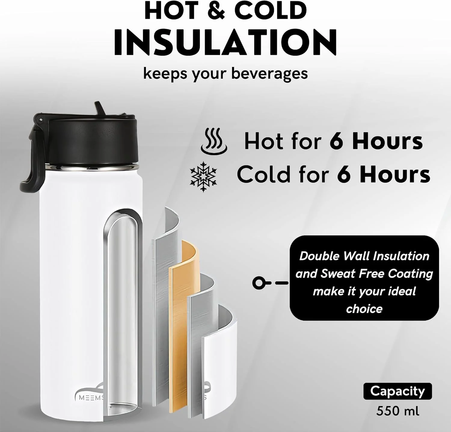 فلاسک عایق دو جداره 550 میلی لیتری MEEMS با 2 درب محکم و نی، قمقمه استیل ضد زنگ بدون BPA - مایعات را تا 6-12 ساعت گرم/سرد نگه می دارد، ماگ خلاء ورزشی ضد نشت (سفید) (سفید) فلاسک عایق دو جداره 550 میلی لیتری MEEMS با 2 درب محکم و نی، قمقمه استیل ضد زنگ بدون BPA - مایعات را تا 6-12 ساعت گرم/سرد نگه می دارد، ماگ خلاء ورزشی ضد نشت (سفید) (سفید)