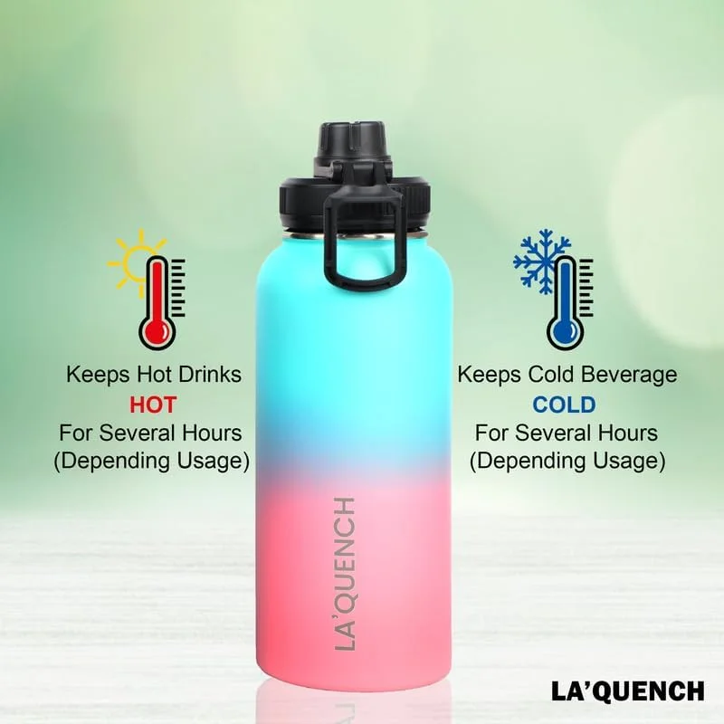 بطری آب استیل ضد زنگ LA'QUENCH™ با عایق دو جداره 1 لیتری / 32 اونسی، فلاسک ترموس دهانه گشاد مناسب باشگاه و ورزش (سبز دریایی و صورتی) بطری آب استیل ضد زنگ LA'QUENCH™ با عایق دو جداره 1 لیتری / 32 اونسی، فلاسک ترموس دهانه گشاد مناسب باشگاه و ورزش (سبز دریایی و صورتی)