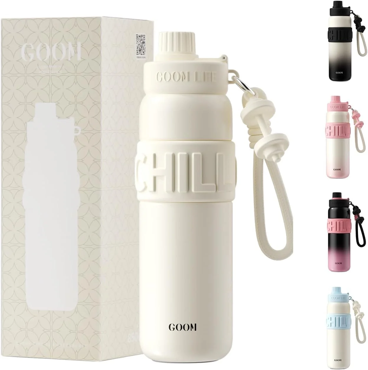 بطری آب عایق 710 میلی لیتری GOOM Chill، بطری آب استیل ضد زنگ 18/10 با نی و درب نی دار، بطری آب ضد نشت برای مردان، زنان، هدیه برای مادر، او، او - سفید بطری آب عایق 710 میلی لیتری GOOM Chill، بطری آب استیل ضد زنگ 18/10 با نی و درب نی دار، بطری آب ضد نشت برای مردان، زنان، هدیه برای مادر، او، او - سفید