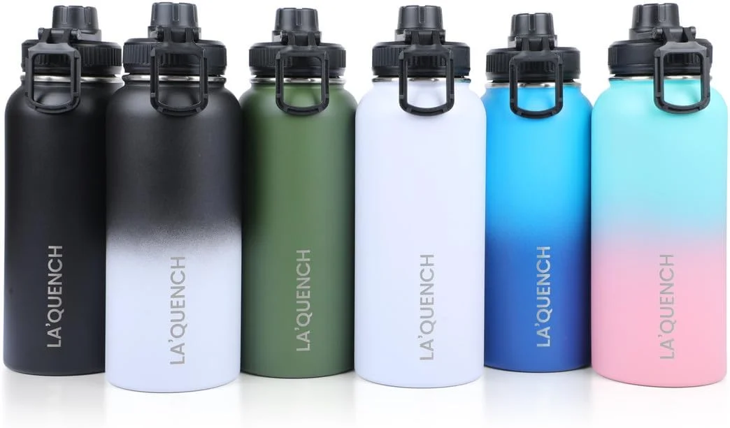 بطری آب استیل ضد زنگ LA'QUENCH™ با عایق دو جداره 1 لیتری / 32 اونسی، فلاسک ترموس دهانه گشاد مناسب باشگاه و ورزش (سبز دریایی و صورتی) بطری آب استیل ضد زنگ LA'QUENCH™ با عایق دو جداره 1 لیتری / 32 اونسی، فلاسک ترموس دهانه گشاد مناسب باشگاه و ورزش (سبز دریایی و صورتی)