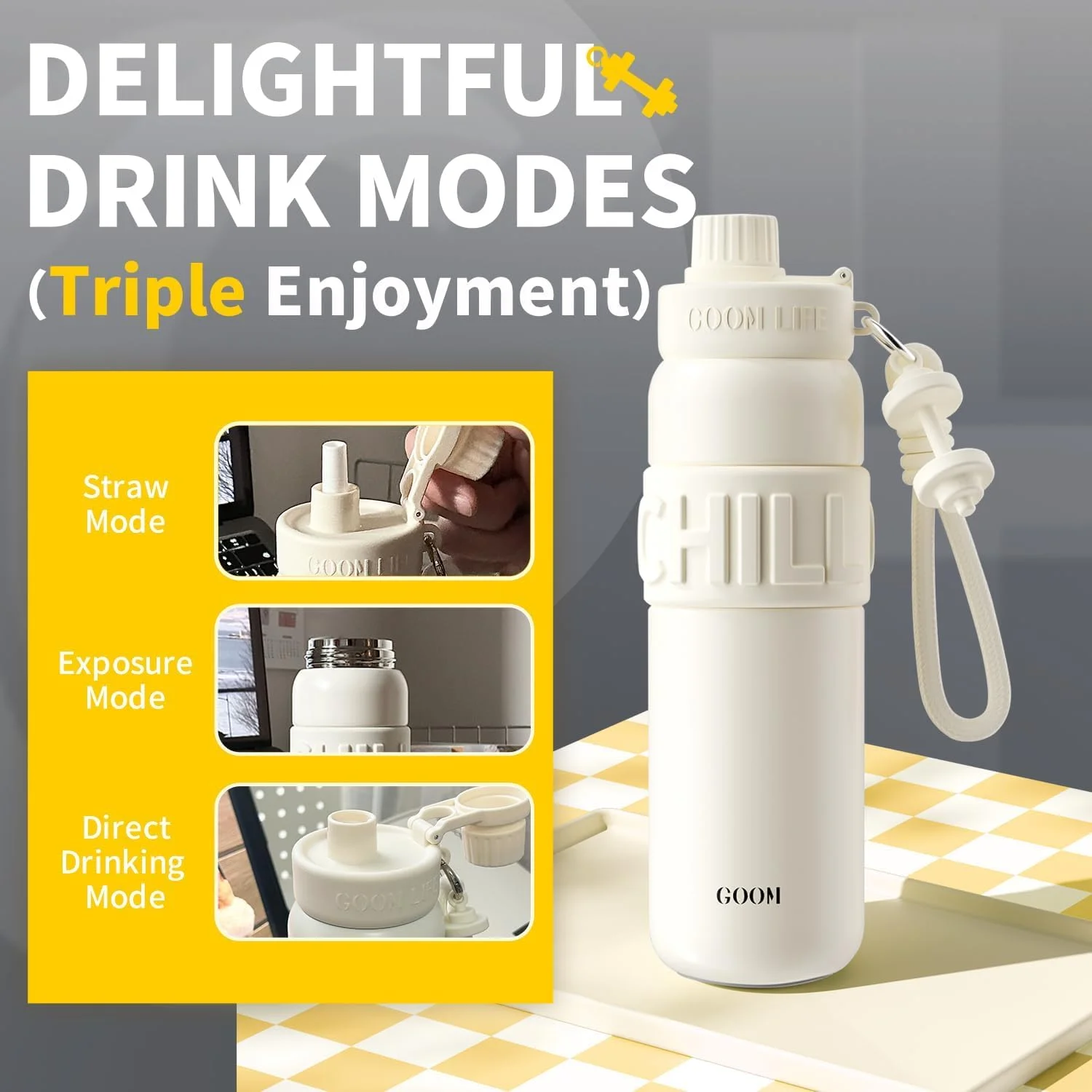 بطری آب عایق 710 میلی لیتری GOOM Chill، بطری آب استیل ضد زنگ 18/10 با نی و درب نی دار، بطری آب ضد نشت برای مردان، زنان، هدیه برای مادر، او، او - سفید بطری آب عایق 710 میلی لیتری GOOM Chill، بطری آب استیل ضد زنگ 18/10 با نی و درب نی دار، بطری آب ضد نشت برای مردان، زنان، هدیه برای مادر، او، او - سفید