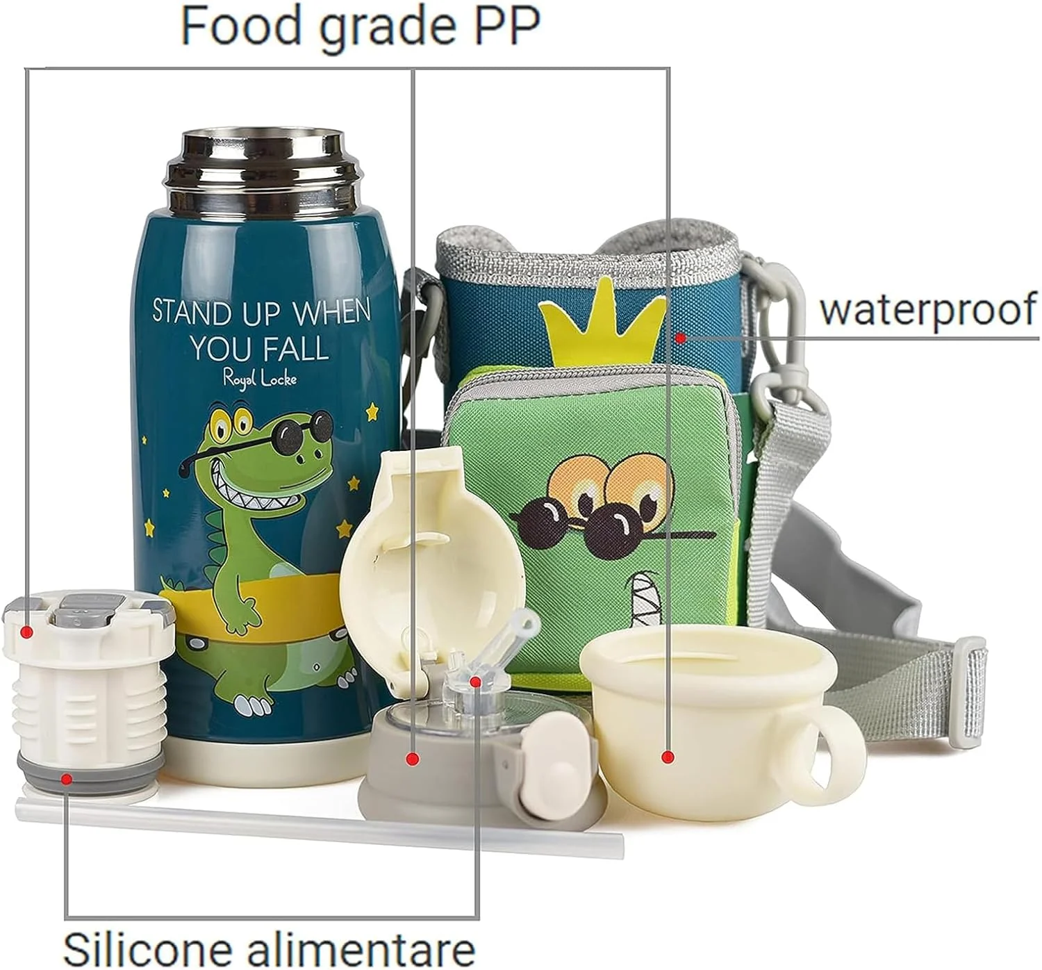 بطری نی دار عایق خلاء استیل ضد زنگ Joyzzz برای کودکان، بطری آب 550 میلی لیتری برای مدرسه کودکان به همراه نی، ست فنجان و 3 درب، فلاسک آب کودکان با بند شانه (دایناسور کوچک) بطری نی دار عایق خلاء استیل ضد زنگ Joyzzz برای کودکان، بطری آب 550 میلی لیتری برای مدرسه کودکان به همراه نی، ست فنجان و 3 درب، فلاسک آب کودکان با بند شانه (دایناسور کوچک)