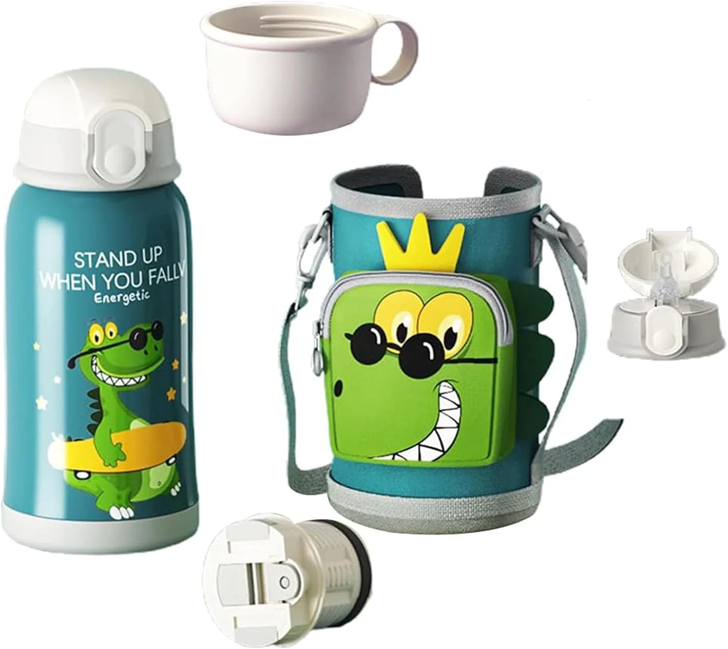 بطری نی دار عایق خلاء استیل ضد زنگ Joyzzz برای کودکان، بطری آب 550 میلی لیتری برای مدرسه کودکان به همراه نی، ست فنجان و 3 درب، فلاسک آب کودکان با بند شانه (دایناسور کوچک) بطری نی دار عایق خلاء استیل ضد زنگ Joyzzz برای کودکان، بطری آب 550 میلی لیتری برای مدرسه کودکان به همراه نی، ست فنجان و 3 درب، فلاسک آب کودکان با بند شانه (دایناسور کوچک)