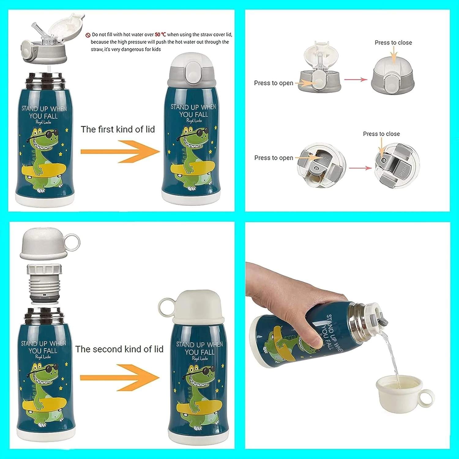 بطری نی دار عایق خلاء استیل ضد زنگ Joyzzz برای کودکان، بطری آب 550 میلی لیتری برای مدرسه کودکان به همراه نی، ست فنجان و 3 درب، فلاسک آب کودکان با بند شانه (دایناسور کوچک) بطری نی دار عایق خلاء استیل ضد زنگ Joyzzz برای کودکان، بطری آب 550 میلی لیتری برای مدرسه کودکان به همراه نی، ست فنجان و 3 درب، فلاسک آب کودکان با بند شانه (دایناسور کوچک)