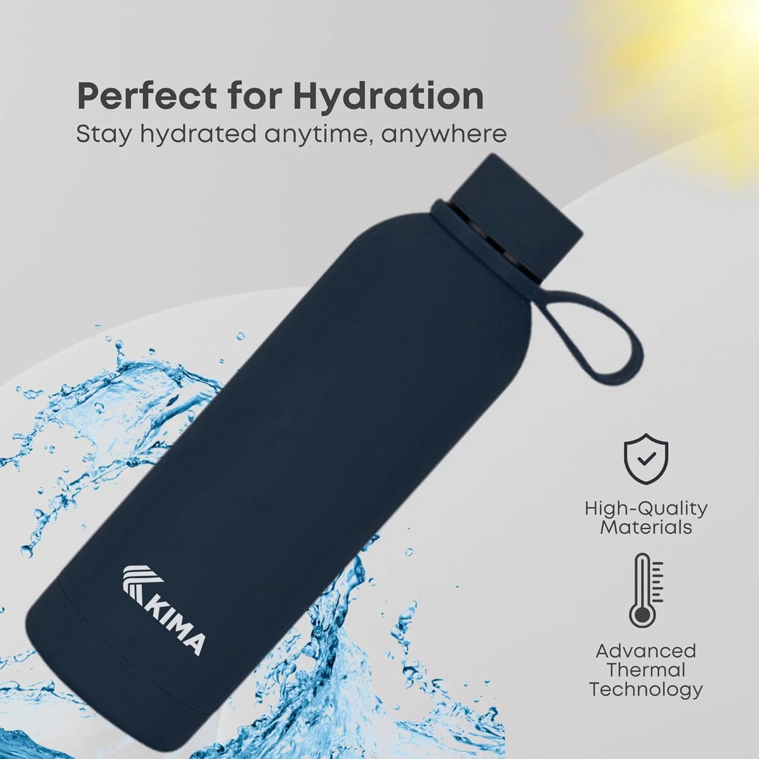 بطری آب عایق KIMA با ظرفیت 1 لیتر - فلاسک استیل ضد زنگ | نوشیدنی های گرم و سرد | بطری آب ورزشی قابل حمل با روکش مات | شامل نی های قابل استفاده مجدد و برس تمیز کننده (آبی سرمه ای) بطری آب عایق KIMA با ظرفیت 1 لیتر - فلاسک استیل ضد زنگ | نوشیدنی های گرم و سرد | بطری آب ورزشی قابل حمل با روکش مات | شامل نی های قابل استفاده مجدد و برس تمیز کننده (آبی سرمه ای)