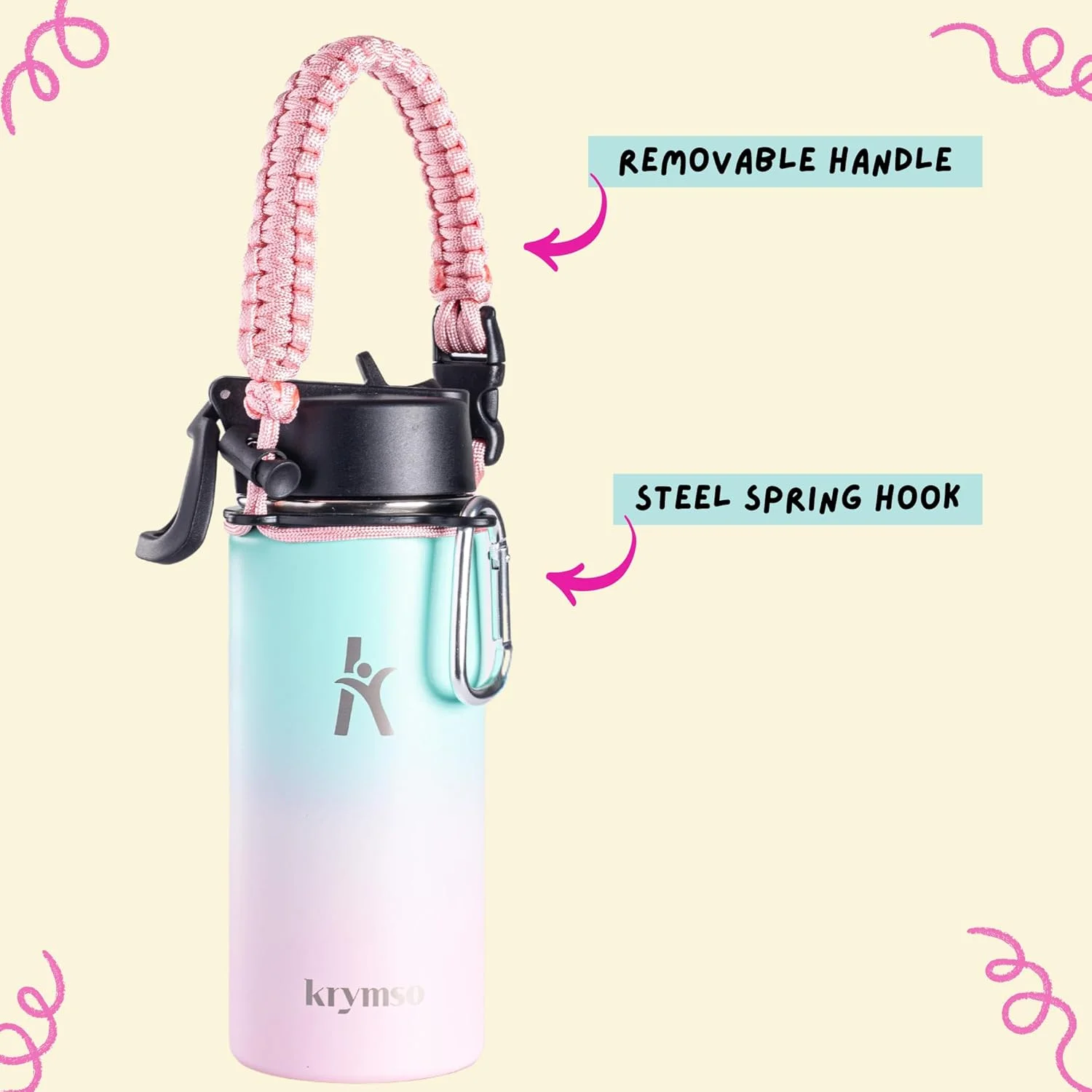 بطری آب استیل ضد زنگ 500 میلی لیتری KRYMSO با استیکرهای هوش مصنوعی برای کودکان به همراه نی، فلاسک، لیوان عایق، آب 500 میلی لیتری (پشمک) بطری آب استیل ضد زنگ 500 میلی لیتری KRYMSO با استیکرهای هوش مصنوعی برای کودکان به همراه نی، فلاسک، لیوان عایق، آب 500 میلی لیتری (پشمک)