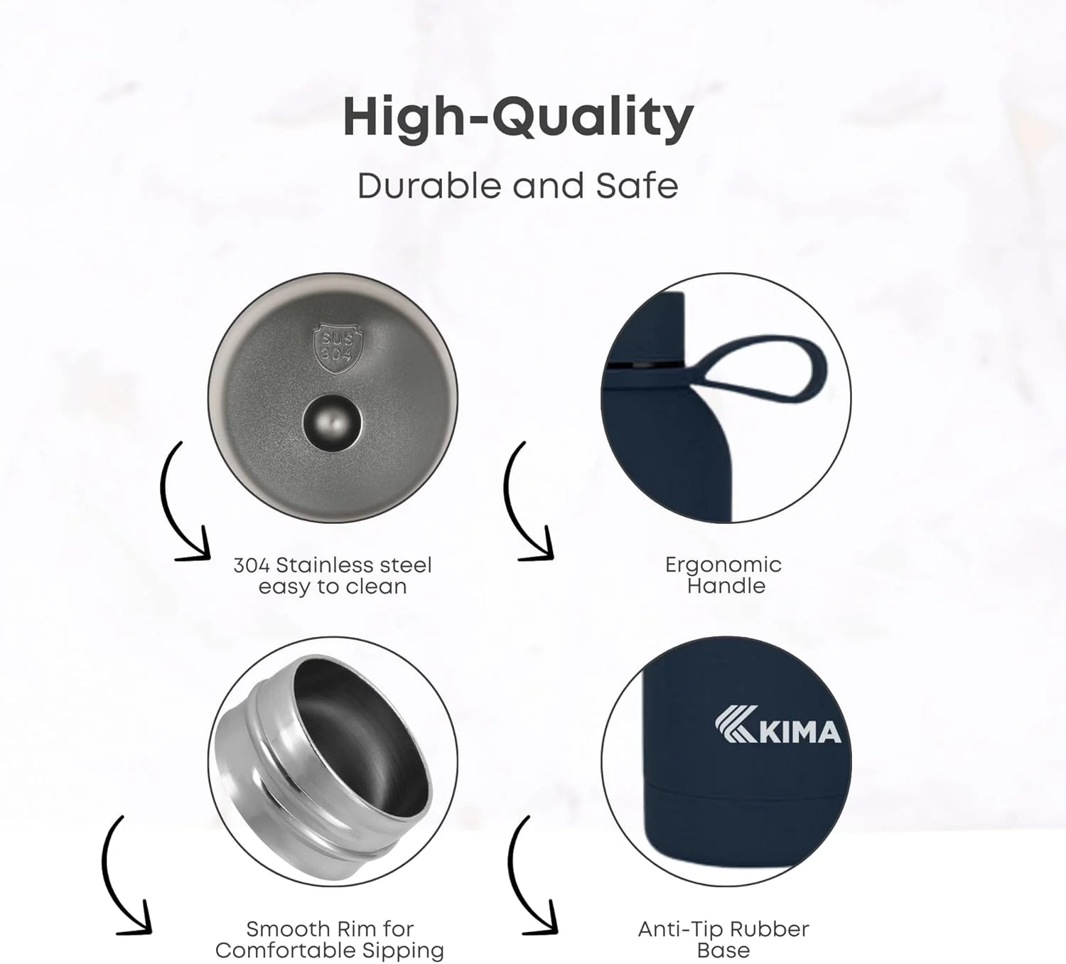 بطری آب عایق KIMA با ظرفیت 1 لیتر - فلاسک استیل ضد زنگ | نوشیدنی های گرم و سرد | بطری آب ورزشی قابل حمل با روکش مات | شامل نی های قابل استفاده مجدد و برس تمیز کننده (آبی سرمه ای) بطری آب عایق KIMA با ظرفیت 1 لیتر - فلاسک استیل ضد زنگ | نوشیدنی های گرم و سرد | بطری آب ورزشی قابل حمل با روکش مات | شامل نی های قابل استفاده مجدد و برس تمیز کننده (آبی سرمه ای)