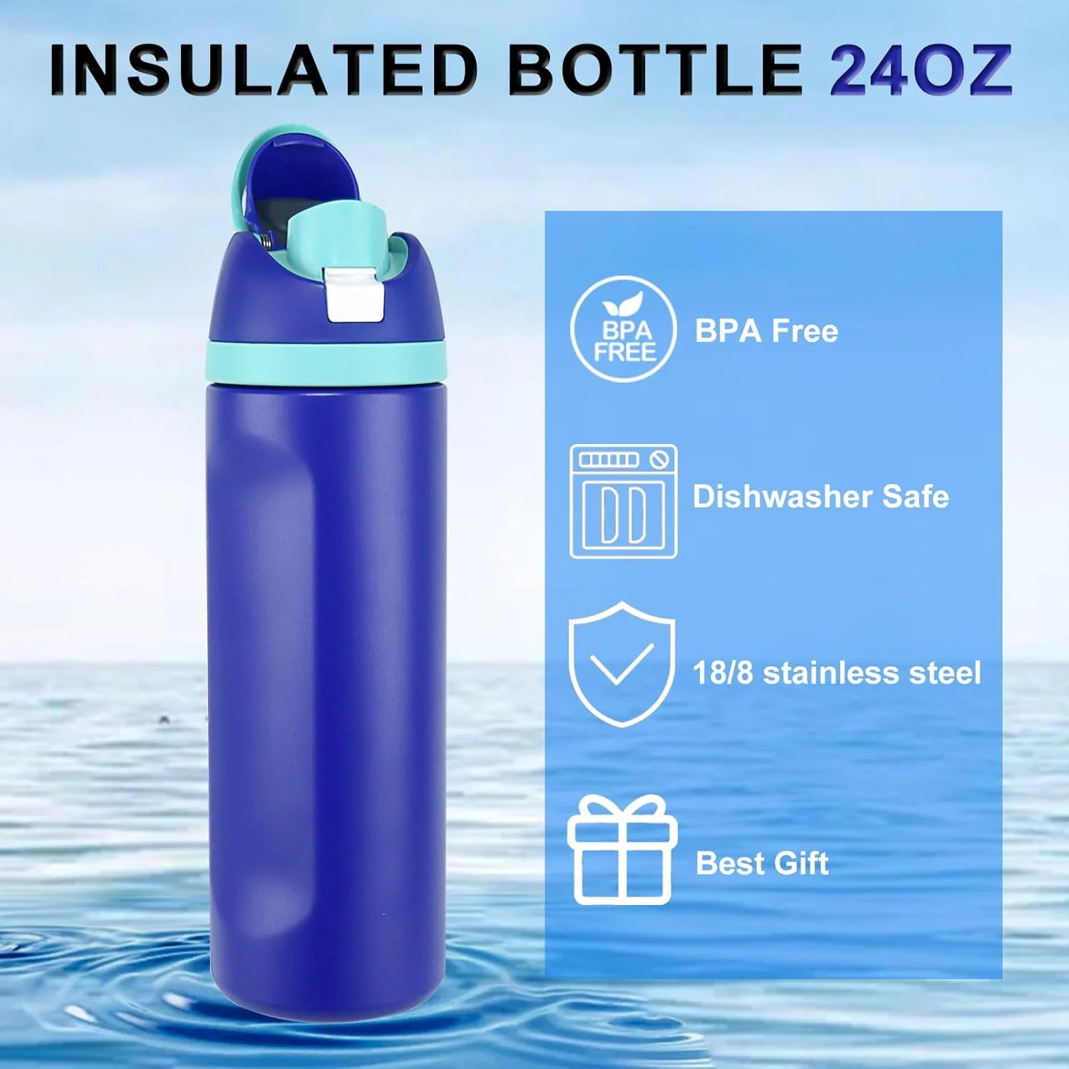 بطری آب فلزی عایق 710 میلی لیتری، قمقمه ورزشی استیل ضد زنگ با نی، دو جداره برای حفظ دمای نوشیدنی های گرم و سرد، ضد نشت، بدون BPA بطری آب فلزی عایق 710 میلی لیتری، قمقمه ورزشی استیل ضد زنگ با نی، دو جداره برای حفظ دمای نوشیدنی های گرم و سرد، ضد نشت، بدون BPA