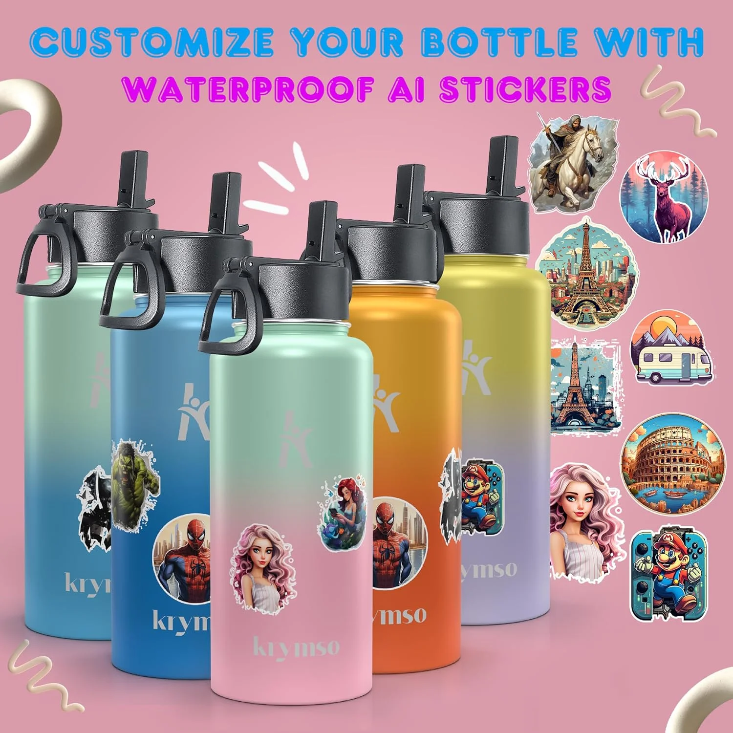 بطری آب استیل ضد زنگ 500 میلی لیتری KRYMSO با استیکرهای هوش مصنوعی برای کودکان به همراه نی، فلاسک، لیوان عایق، آب 500 میلی لیتری (پشمک) بطری آب استیل ضد زنگ 500 میلی لیتری KRYMSO با استیکرهای هوش مصنوعی برای کودکان به همراه نی، فلاسک، لیوان عایق، آب 500 میلی لیتری (پشمک)