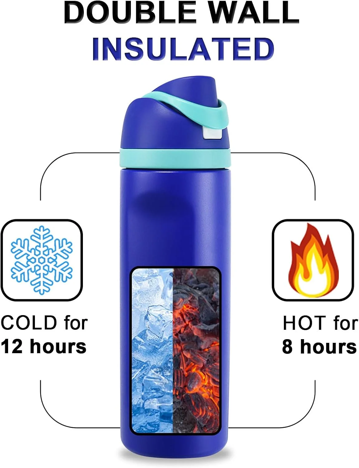 بطری آب فلزی عایق 710 میلی لیتری، قمقمه ورزشی استیل ضد زنگ با نی، دو جداره برای حفظ دمای نوشیدنی های گرم و سرد، ضد نشت، بدون BPA بطری آب فلزی عایق 710 میلی لیتری، قمقمه ورزشی استیل ضد زنگ با نی، دو جداره برای حفظ دمای نوشیدنی های گرم و سرد، ضد نشت، بدون BPA