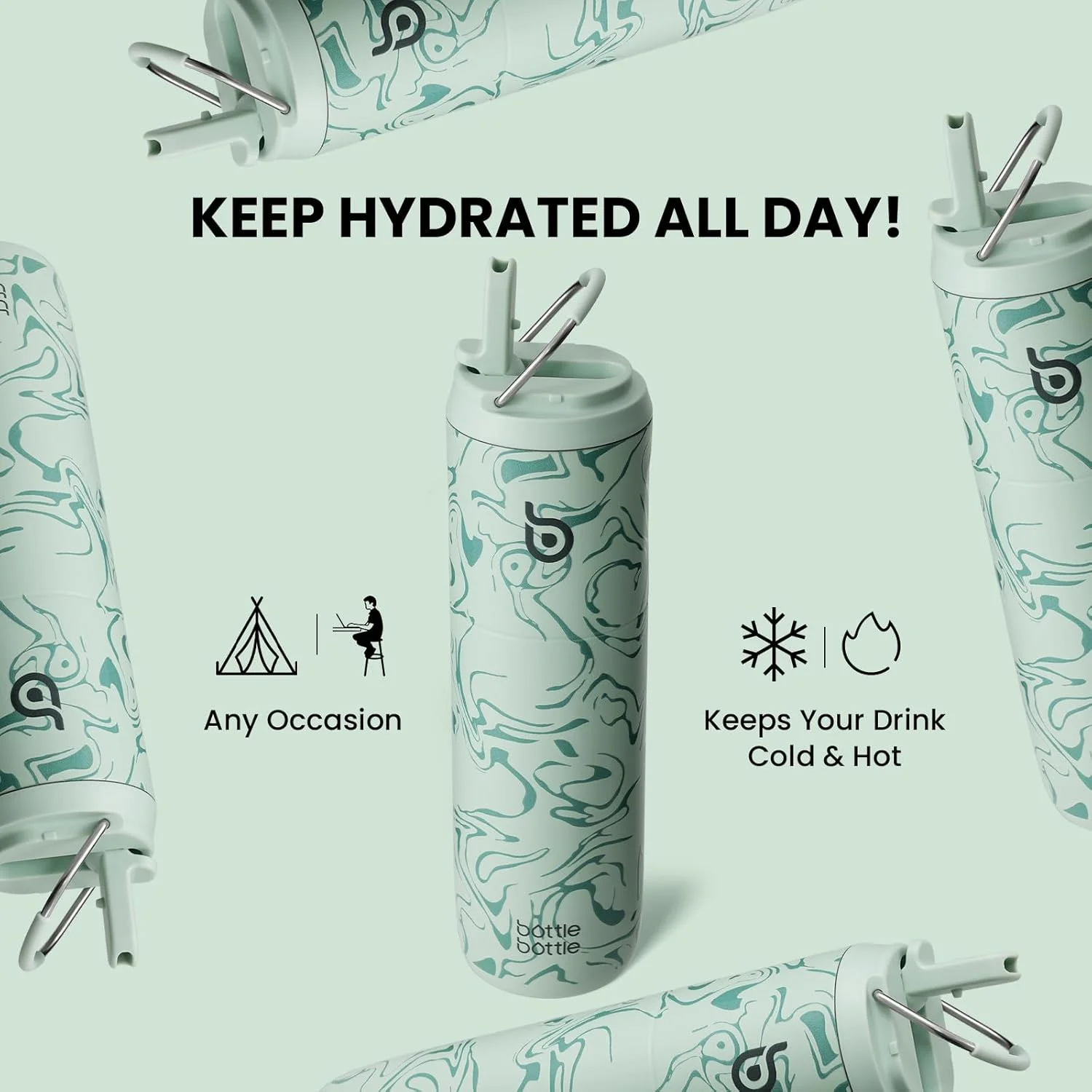 بطری آب عایق بندی شده BOTTLE BOTTLE با درب نی دار و دسته برای ورزش، مسافرت، باشگاه، بطری های آب استیل ضد زنگ، دو جداره، فلزی و ضد نشت، بدون BPA (دره سبز) بطری آب عایق بندی شده BOTTLE BOTTLE با درب نی دار و دسته برای ورزش، مسافرت، باشگاه، بطری های آب استیل ضد زنگ، دو جداره، فلزی و ضد نشت، بدون BPA (دره سبز)