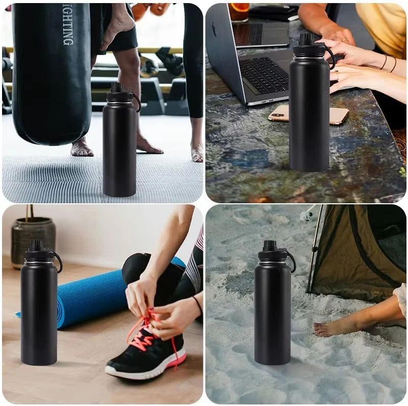 بطری آب عایق 950 میلی لیتری، بطری استیل ضد زنگ سه جداره با دهانه پهن به همراه 3 درب، نی، برس و فلاسک آب سرد و گرم، بطری ورزشی برای باشگاه و مسافرت، 32oz (خاکستری) بطری آب عایق 950 میلی لیتری، بطری استیل ضد زنگ سه جداره با دهانه پهن به همراه 3 درب، نی، برس و فلاسک آب سرد و گرم، بطری ورزشی برای باشگاه و مسافرت، 32oz (خاکستری)