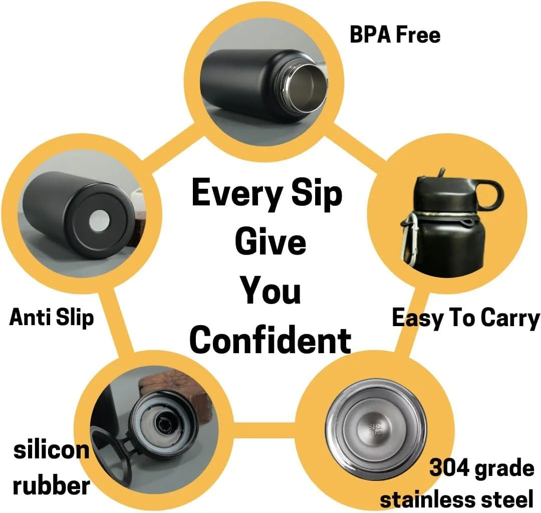 بطری آب عایق 950 میلی لیتری، بطری استیل ضد زنگ سه جداره با دهانه پهن به همراه 3 درب، نی، برس و فلاسک آب سرد و گرم، بطری ورزشی برای باشگاه و مسافرت، 32oz (خاکستری) بطری آب عایق 950 میلی لیتری، بطری استیل ضد زنگ سه جداره با دهانه پهن به همراه 3 درب، نی، برس و فلاسک آب سرد و گرم، بطری ورزشی برای باشگاه و مسافرت، 32oz (خاکستری)