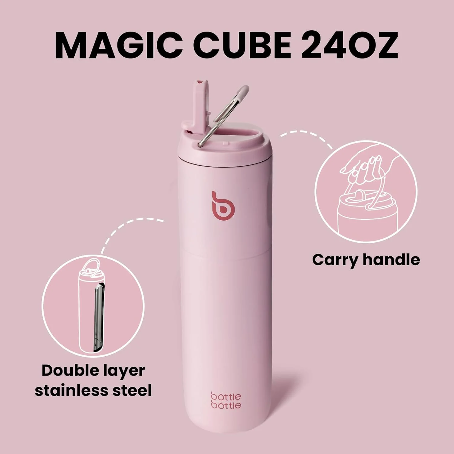 بطری آب عایق بندی شده BOTTLE BOTTLE با ظرفیت 24 اونس به همراه درب نی دار و دسته برای ورزش، مسافرت، باشگاه، بطری های آب استیل ضد زنگ، بطری های فلزی دوجداره خلاء، ضد نشت و بدون BPA بطری آب عایق بندی شده BOTTLE BOTTLE با ظرفیت 24 اونس به همراه درب نی دار و دسته برای ورزش، مسافرت، باشگاه، بطری های آب استیل ضد زنگ، بطری های فلزی دوجداره خلاء، ضد نشت و بدون BPA