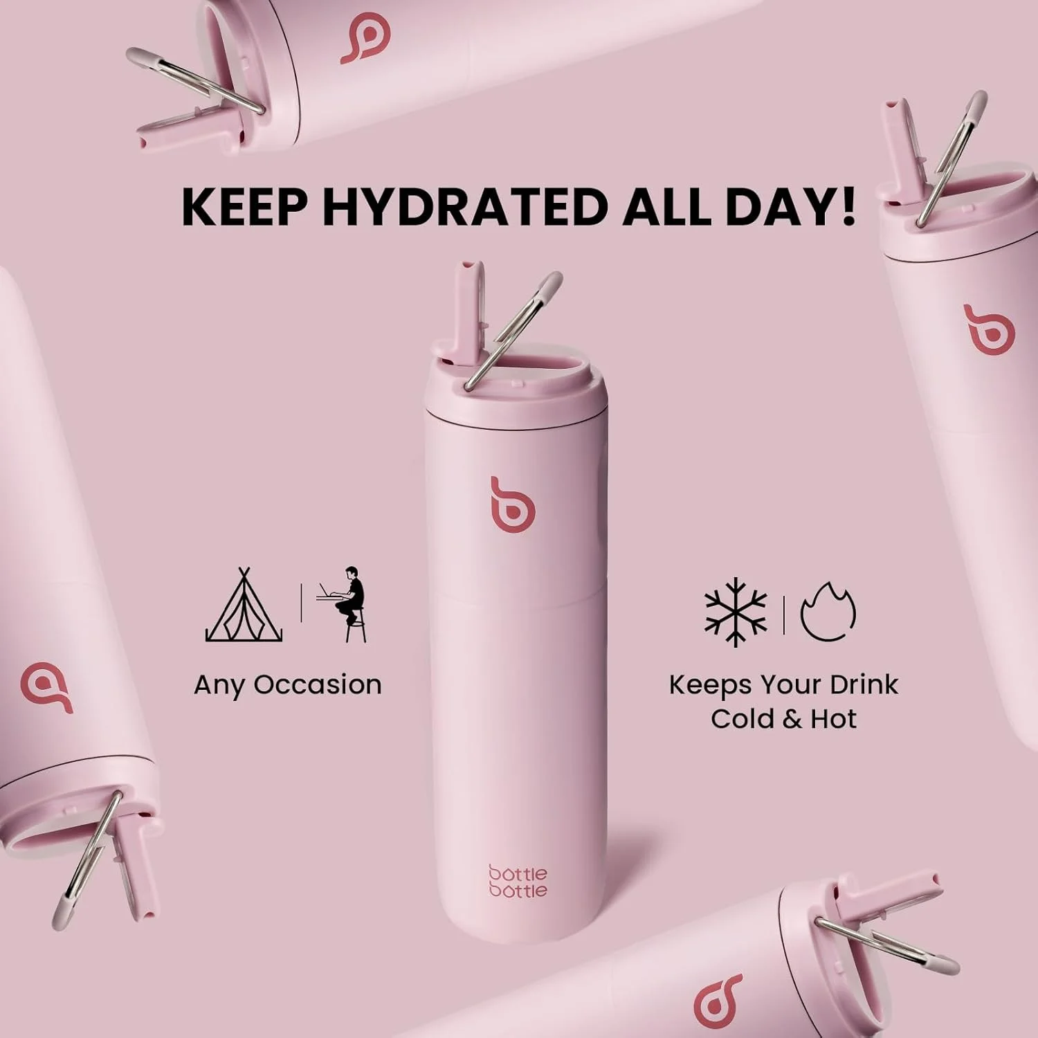 بطری آب عایق بندی شده BOTTLE BOTTLE با ظرفیت 24 اونس به همراه درب نی دار و دسته برای ورزش، مسافرت، باشگاه، بطری های آب استیل ضد زنگ، بطری های فلزی دوجداره خلاء، ضد نشت و بدون BPA بطری آب عایق بندی شده BOTTLE BOTTLE با ظرفیت 24 اونس به همراه درب نی دار و دسته برای ورزش، مسافرت، باشگاه، بطری های آب استیل ضد زنگ، بطری های فلزی دوجداره خلاء، ضد نشت و بدون BPA
