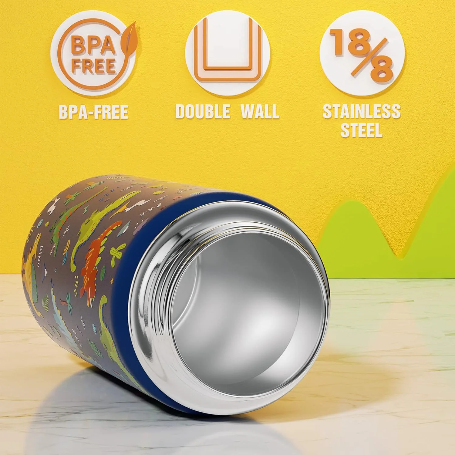 بطری آب عایق کودکانه، 414 میلی لیتر، بدون BPA، استیل ضد زنگ 18/8، فلاسک مسافرتی دو جداره، ضد نشت، لیوان کودکانه با نی، بطری فلزی برای مدرسه، پسران و دختران (تک بسته، طرح دایناسور) بطری آب عایق کودکانه، 414 میلی لیتر، بدون BPA، استیل ضد زنگ 18/8، فلاسک مسافرتی دو جداره، ضد نشت، لیوان کودکانه با نی، بطری فلزی برای مدرسه، پسران و دختران (تک بسته، طرح دایناسور)