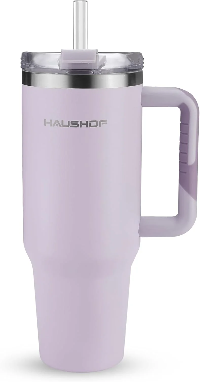 لیوان 1200 میلی لیتری HAUSHOF با دسته و نی، لیوان عایق قهوه از جنس استیل ضد زنگ با درب Tritan، ماگ مسافرتی دو جداره، لیوان بزرگ برای نوشیدنی های گرم و سرد لیوان 1200 میلی لیتری HAUSHOF با دسته و نی، لیوان عایق قهوه از جنس استیل ضد زنگ با درب Tritan، ماگ مسافرتی دو جداره، لیوان بزرگ برای نوشیدنی های گرم و سرد