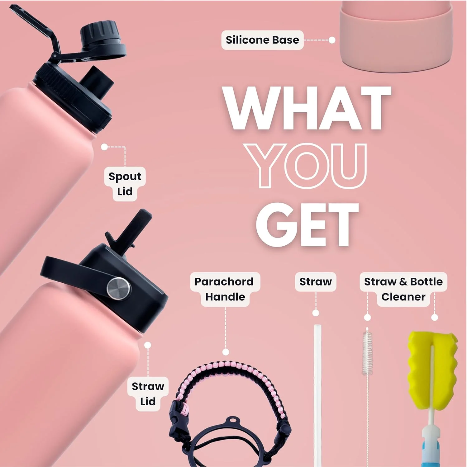 بطری آب عایق خلاء 1000 میلی لیتری Hssentials، فلاسک استیل ضد زنگ دو جداره با درب نی دار و دهانه گشاد، دارای 2 درب، قمقمه آب سرد و گرم، بطری ورزشی، 34 اونس (صورتی پاستیلی) بطری آب عایق خلاء 1000 میلی لیتری Hssentials، فلاسک استیل ضد زنگ دو جداره با درب نی دار و دهانه گشاد، دارای 2 درب، قمقمه آب سرد و گرم، بطری ورزشی، 34 اونس (صورتی پاستیلی)