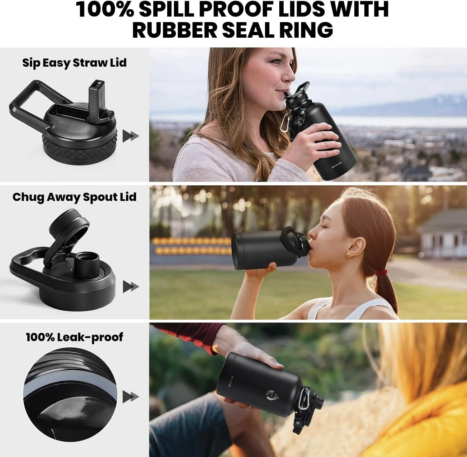 بطری آب عایق FOINN با ظرفیت 64 اونس (تقریباً 1.9 لیتر)، استیل ضد زنگ سه جداره (سرد برای 48 ساعت)، ضد نشت و بدون BPA، قمقمه آب نیم گالنی با دسته پاراکورد و درب های نی دار و خروجی (مشکی-قرمز) بطری آب عایق FOINN با ظرفیت 64 اونس (تقریباً 1.9 لیتر)، استیل ضد زنگ سه جداره (سرد برای 48 ساعت)، ضد نشت و بدون BPA، قمقمه آب نیم گالنی با دسته پاراکورد و درب های نی دار و خروجی (مشکی-قرمز)