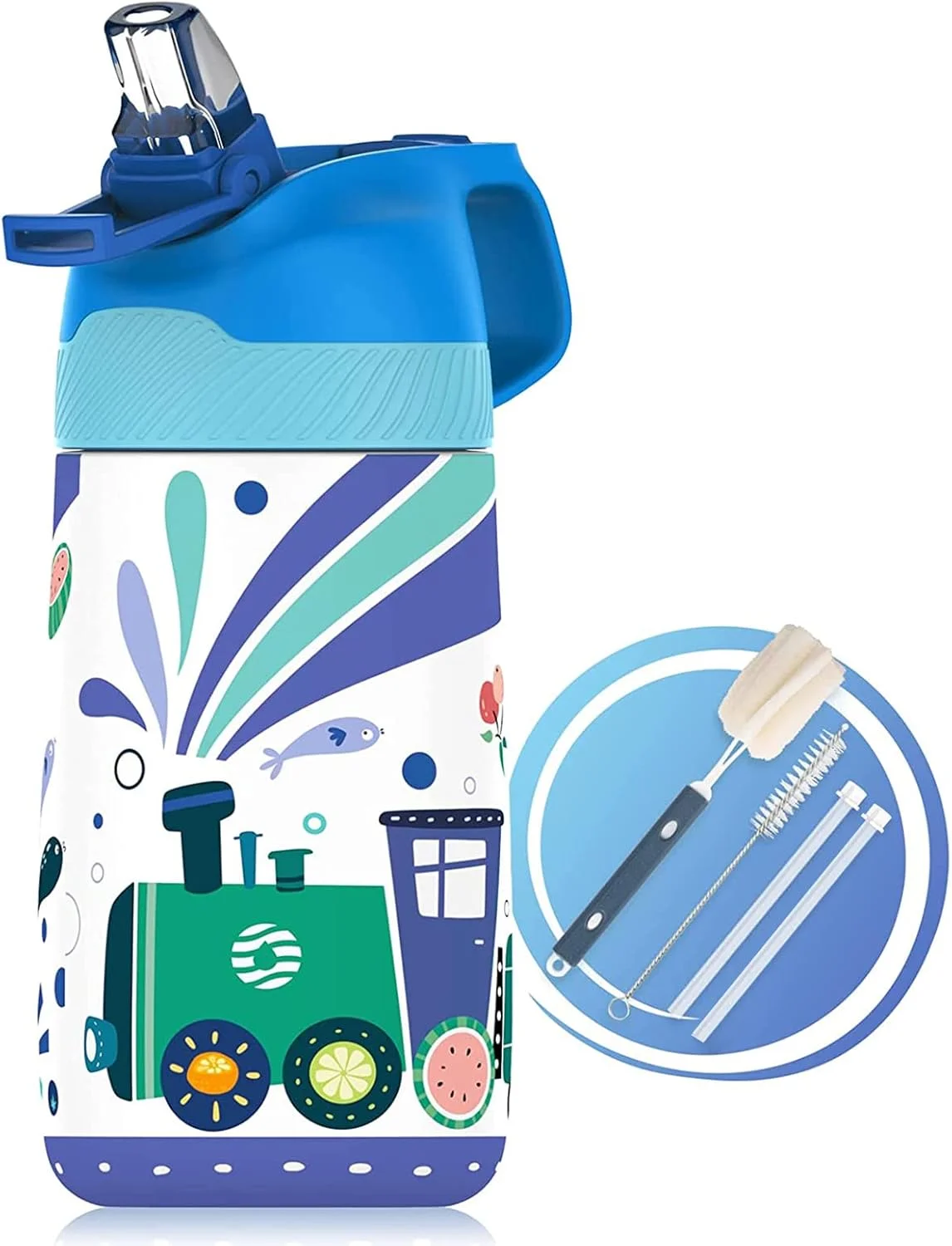 قمقمه آب کودکانه Fjbottle، 350 میلی لیتر، استیل ضد زنگ، قمقمه آب عایق، بدون BPA، فلاسک ترموس، قمقمه کودکانه با نی، طرح سبک وزن