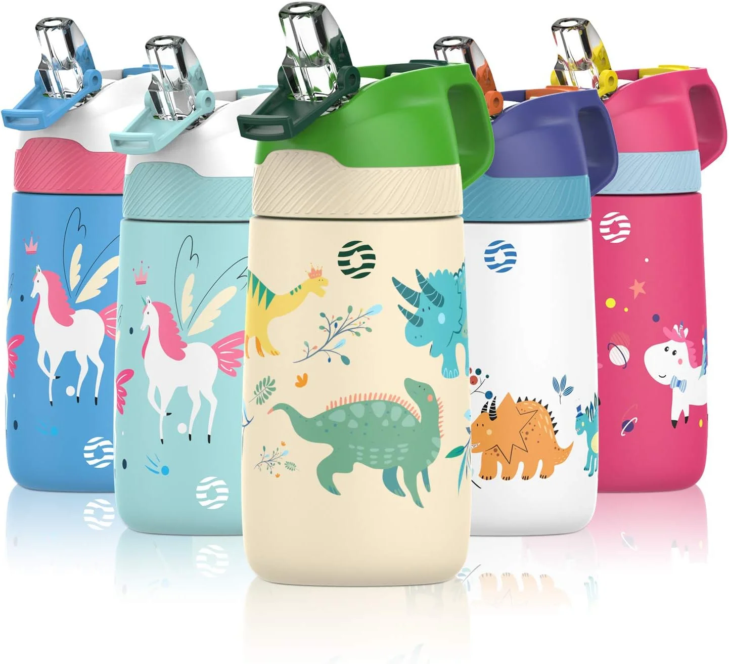 بطری آب استیل ضد زنگ کودکانه FEIJIAN با نی، 350 میلی لیتر، ضد نشت، عایق بندی شده، دو جداره، مناسب نوشیدنی های سرد و گرم، فلاسک کودک نوپا با دسته، فاقد BPA برای مدرسه