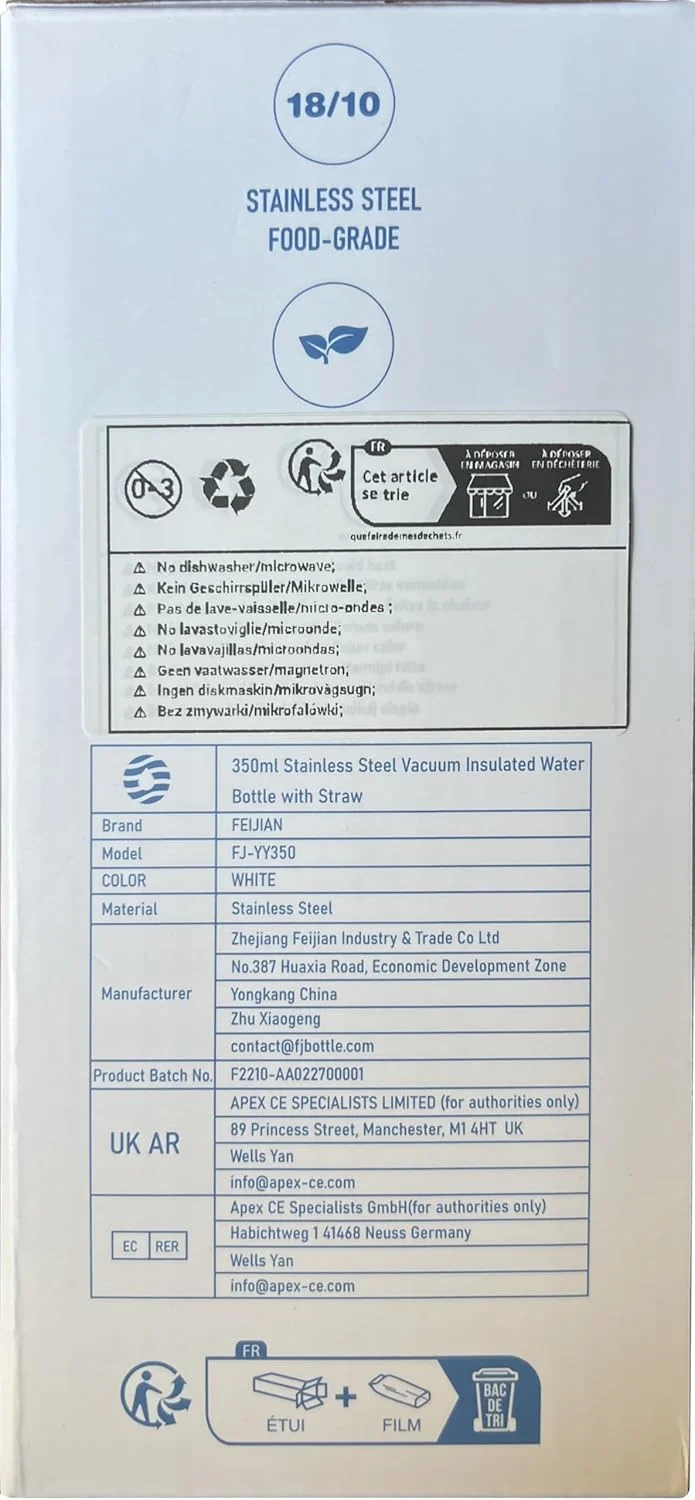 بطری آب کودکانه Fjbottle، 350 میلی لیتر، استیل ضد زنگ، بطری آب عایق، بدون BPA، فلاسک ترموس، بطری کودکانه با نی، طرح سبک وزن بطری آب کودکانه Fjbottle، 350 میلی لیتر، استیل ضد زنگ، بطری آب عایق، بدون BPA، فلاسک ترموس، بطری کودکانه با نی، طرح سبک وزن