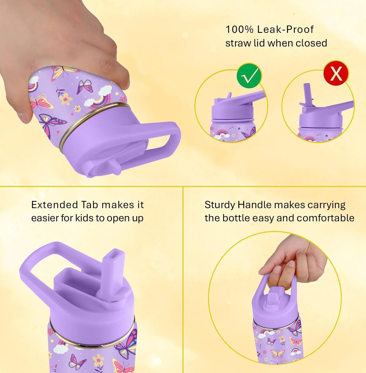 بطری آب استیل ضد زنگ کودکانه ESSEN مناسب مدرسه دخترانه با نی، عایق خلاء، بدون BPA، ضد نشت، دو جداره - 532 میلی لیتر بطری آب استیل ضد زنگ کودکانه ESSEN مناسب مدرسه دخترانه با نی، عایق خلاء، بدون BPA، ضد نشت، دو جداره - 532 میلی لیتر