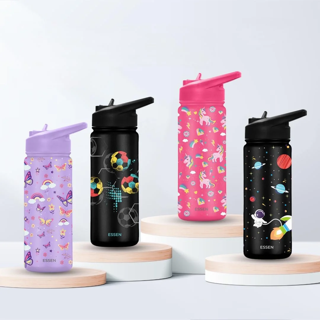 بطری آب استیل ضد زنگ کودکانه ESSEN مناسب مدرسه دخترانه با نی، بطری آب عایق خلاء بدون BPA، ضد نشت، بطری دو جداره برای کودکان - 532 میلی لیتر/18 اونس (پروانه) بطری آب استیل ضد زنگ کودکانه ESSEN مناسب مدرسه دخترانه با نی، بطری آب عایق خلاء بدون BPA، ضد نشت، بطری دو جداره برای کودکان - 532 میلی لیتر/18 اونس (پروانه)