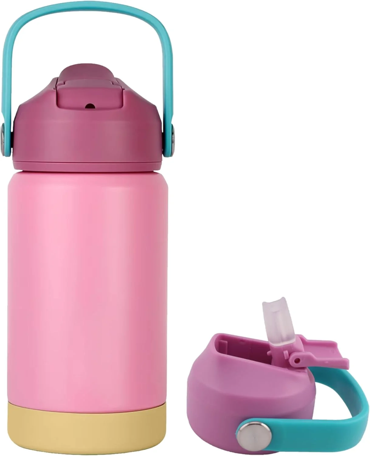 بطری آب عایق کودکانه CRAVISTA با نی و دسته | فلاسک ترموس ضد نشت استیل 350 میلی لیتری برای مدرسه، مسافرت و ورزش | بطری آب مدرسه برای دختران و کودکان نوپا (صورتی)