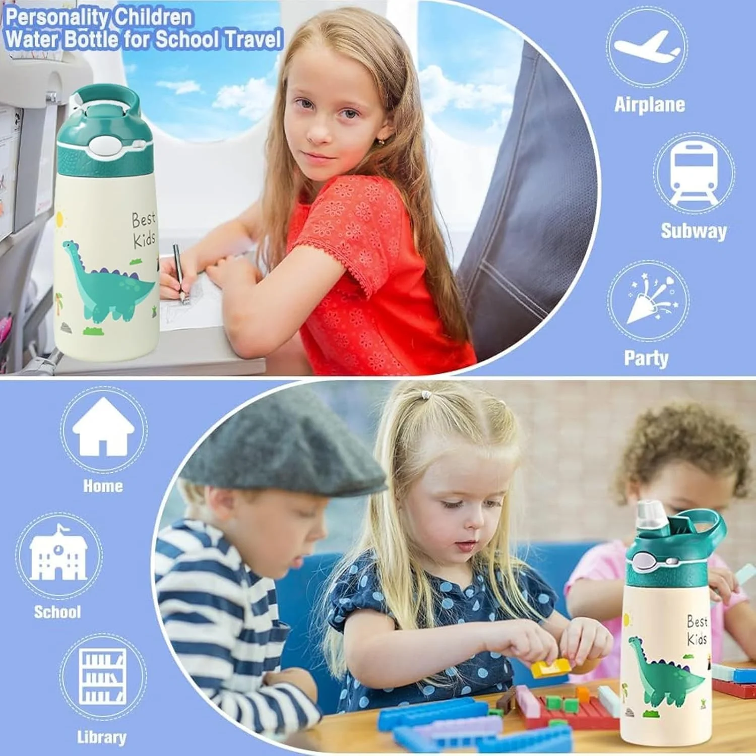 بطری آب نیدار استیل ضد زنگ 400 میلی لیتری کودکانه فالاهوم، بطری عایق دو جداره 13.5 اونسی بدون BPA، ضد نشت، قمقمه فلاسک نوشیدنی گرم و سرد کودک نوپا با دسته بطری آب نیدار استیل ضد زنگ 400 میلی لیتری کودکانه فالاهوم، بطری عایق دو جداره 13.5 اونسی بدون BPA، ضد نشت، قمقمه فلاسک نوشیدنی گرم و سرد کودک نوپا با دسته