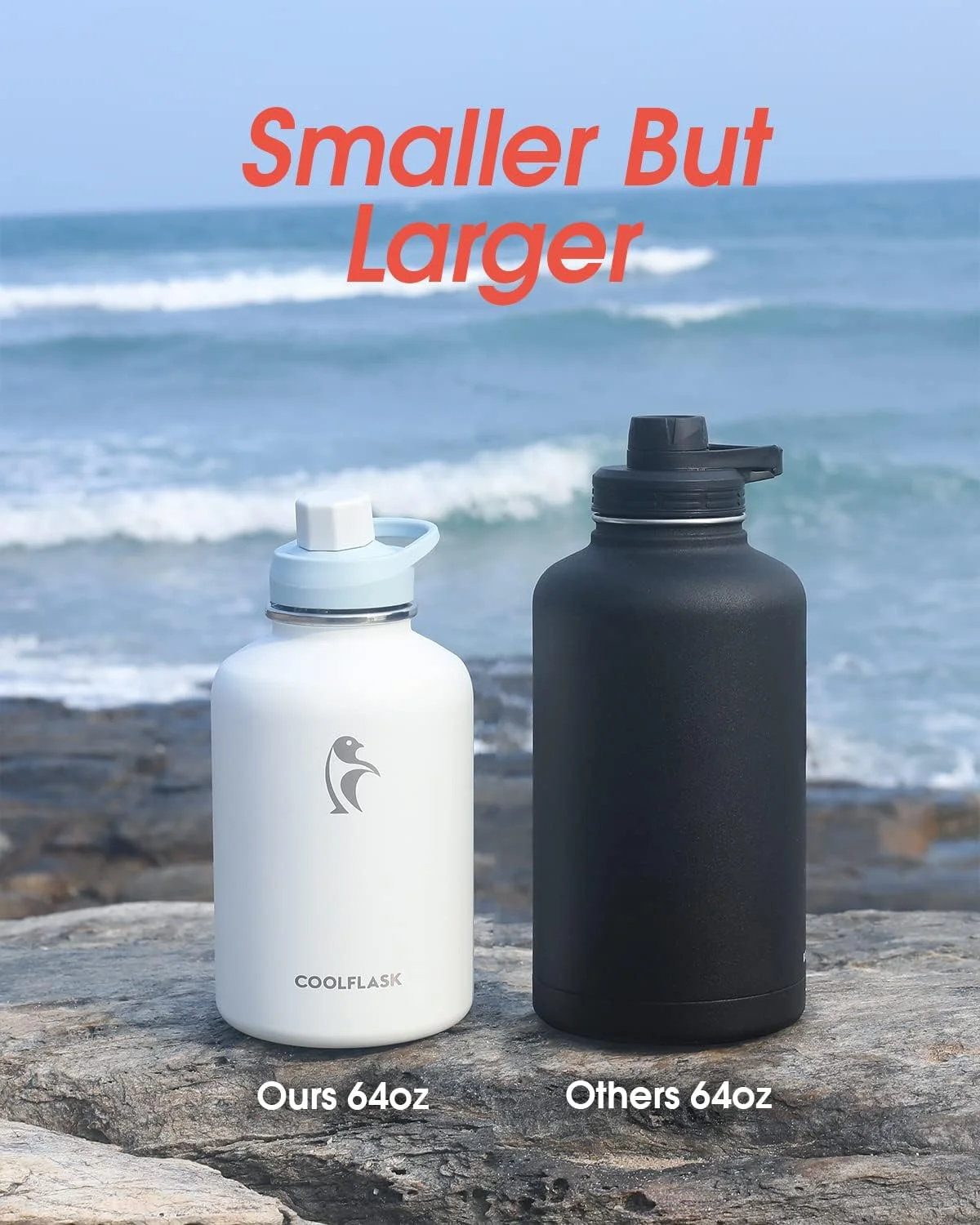 بطری آب 2 لیتری Coolflask استیل ضد زنگ با روکش چرمی PU، بطری های آب عایق بندی شده با رنگ متضاد با درب نی دار، بطری آب فلزی نیم گالن، سفید یخی بطری آب 2 لیتری Coolflask استیل ضد زنگ با روکش چرمی PU، بطری های آب عایق بندی شده با رنگ متضاد با درب نی دار، بطری آب فلزی نیم گالن، سفید یخی