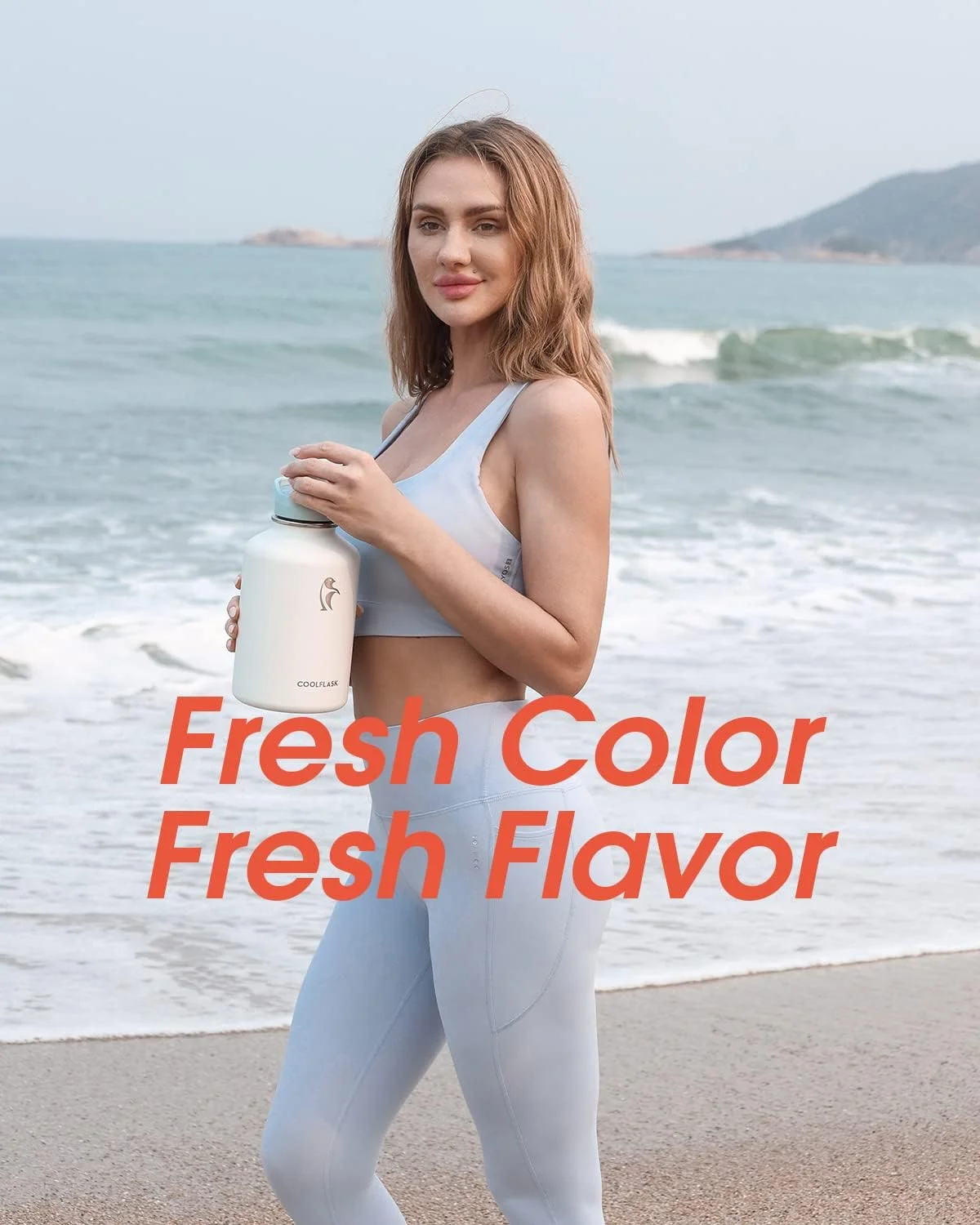 بطری آب 2 لیتری Coolflask استیل ضد زنگ با روکش چرمی PU، بطری های آب عایق بندی شده با رنگ متضاد با درب نی دار، بطری آب فلزی نیم گالن، سفید یخی بطری آب 2 لیتری Coolflask استیل ضد زنگ با روکش چرمی PU، بطری های آب عایق بندی شده با رنگ متضاد با درب نی دار، بطری آب فلزی نیم گالن، سفید یخی