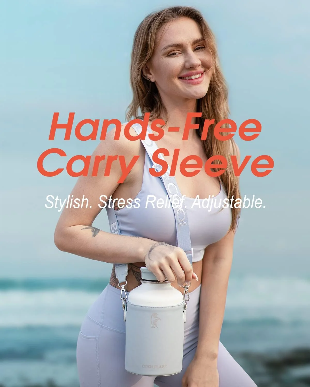 بطری آب 2 لیتری Coolflask استیل ضد زنگ با روکش چرمی PU، بطری های آب عایق بندی شده با رنگ متضاد با درب نی دار، بطری آب فلزی نیم گالن، سفید یخی بطری آب 2 لیتری Coolflask استیل ضد زنگ با روکش چرمی PU، بطری های آب عایق بندی شده با رنگ متضاد با درب نی دار، بطری آب فلزی نیم گالن، سفید یخی