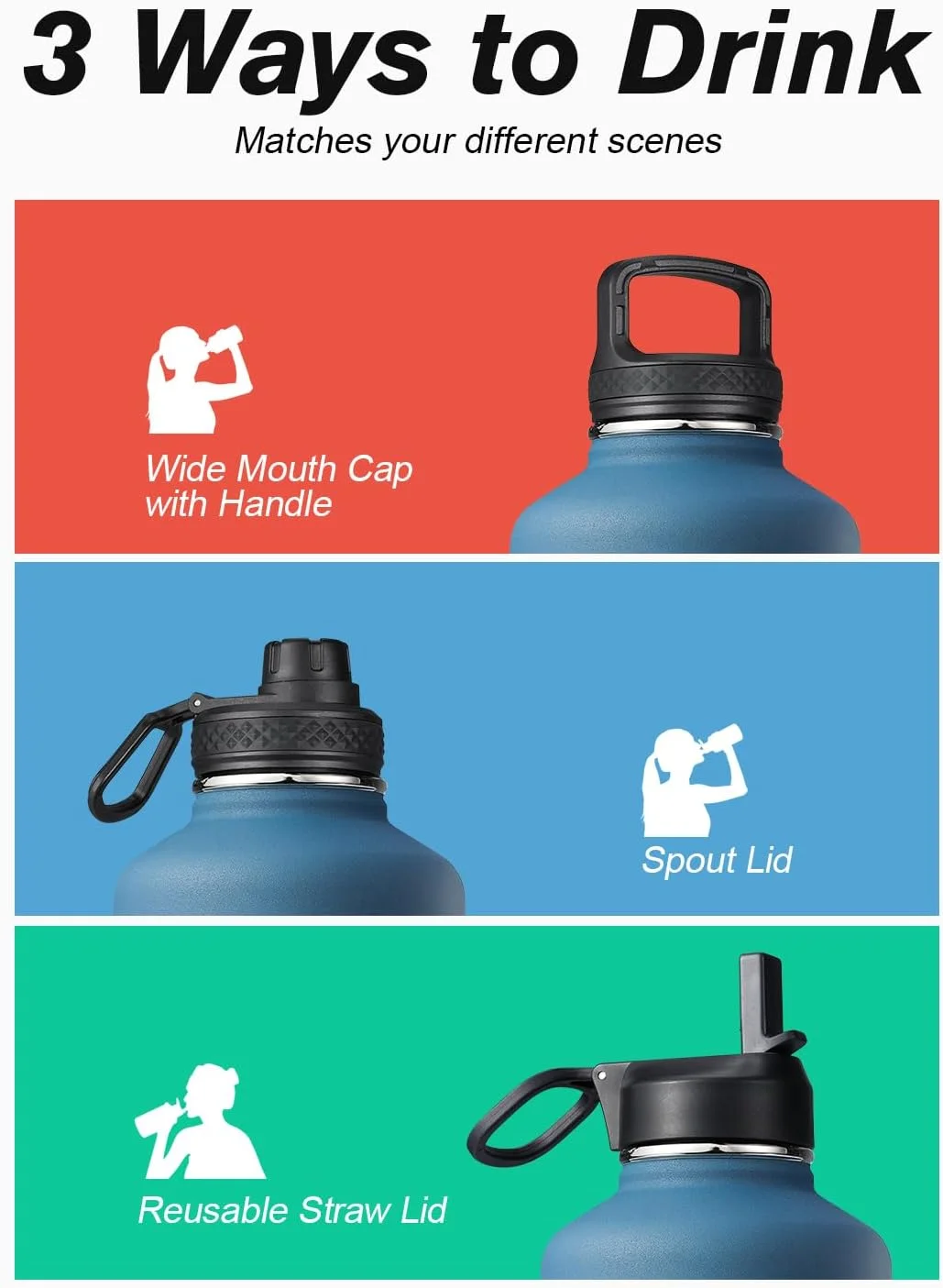 بطری آب عایق Coolflask با حجم 2 لیتر، بطری آب با نی و 3 درب، بطری آب عایق استیل ضد زنگ برای ورزش یا دفتر، بطری آب سرد و گرم دو جداره و ضد نشت، مشکی نیلی بطری آب عایق Coolflask با حجم 2 لیتر، بطری آب با نی و 3 درب، بطری آب عایق استیل ضد زنگ برای ورزش یا دفتر، بطری آب سرد و گرم دو جداره و ضد نشت، مشکی نیلی