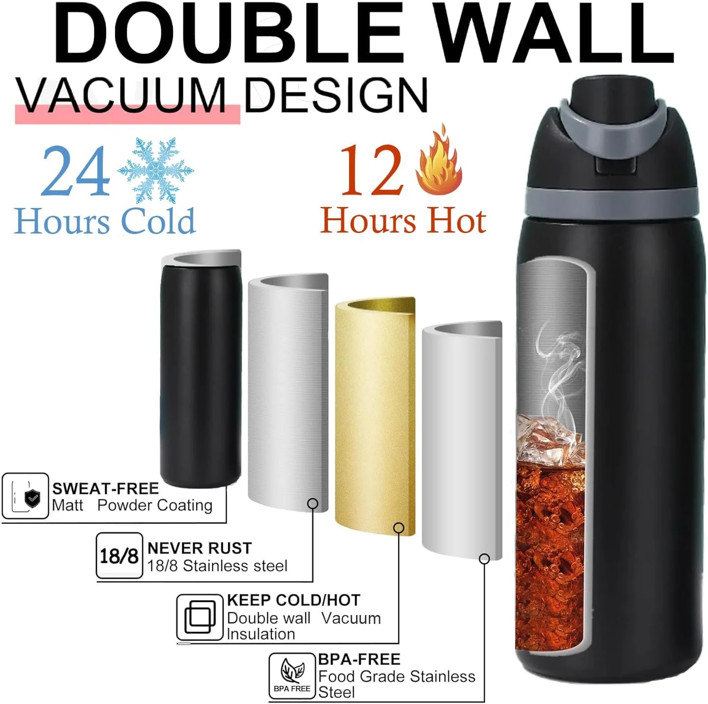 بطری آب عایق CLOUDFOUR، بطری ورزشی دو جداره ضد نشت استیل 304، فاقد BPA، دارای دو گزینه نوشیدن، فلاسک خلاء 950 میلی لیتری 32 اونسی برای خانه، دفتر، مدرسه، باشگاه، ماشین (مشکی) بطری آب عایق CLOUDFOUR، بطری ورزشی دو جداره ضد نشت استیل 304، فاقد BPA، دارای دو گزینه نوشیدن، فلاسک خلاء 950 میلی لیتری 32 اونسی برای خانه، دفتر، مدرسه، باشگاه، ماشین (مشکی)