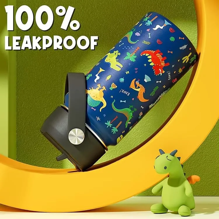 بطری آب کودک بای‌آن، 410 میلی‌لیتر، فلاسک هیدرو استیل ضد زنگ، دوجداره عایق، قمقمه با درب نی‌دار، فاقد BPA، لیوان ورزشی گرم و سرد، مناسب کودکان نوپا، پسران و دختران مدرسه، 410 میلی‌لیتر (طرح دایناسور)