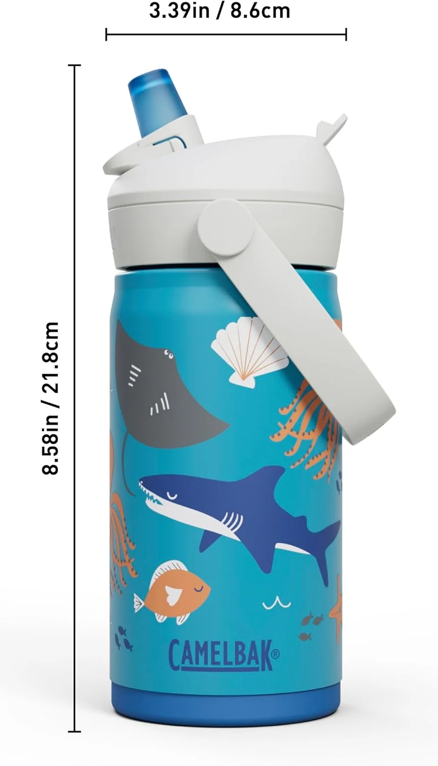 قمقمه آب کودکانه نی دار CamelBak Thrive، 350 میلی لیتر - استیل ضد زنگ عایق، طرح زندگی اقیانوسی