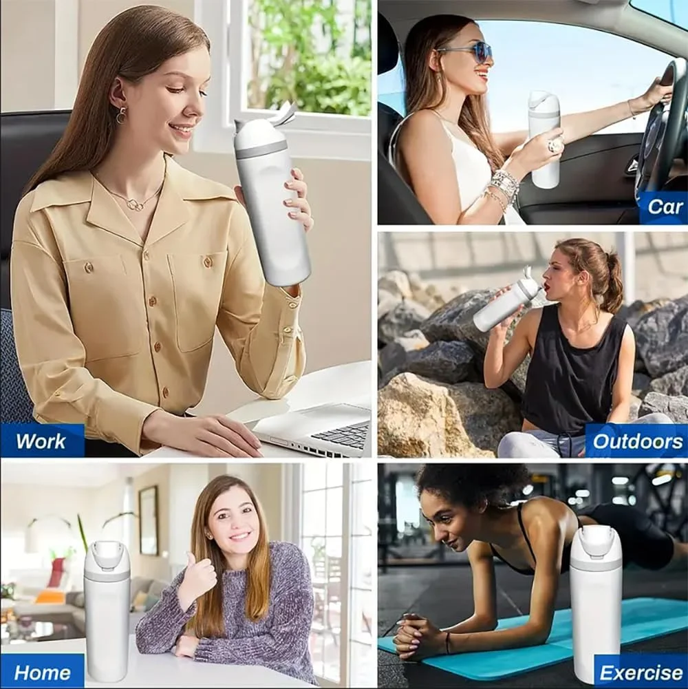 بطری آب عایق CLOUDFOUR، بطری ورزشی دو جداره ضد نشت از جنس استیل ضد زنگ 304، فاقد BPA، دارای دو گزینه نوشیدنی، فلاسک خلاء 710 میلی لیتری 24 اونسی برای خانه، دفتر، مدرسه، باشگاه، ماشین سفید (سفید)