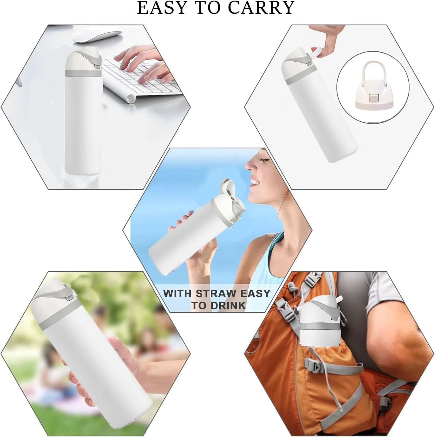 بطری آب عایق CLOUDFOUR، بطری ورزشی دو جداره ضد نشت از جنس استیل ضد زنگ 304، فاقد BPA، دارای دو گزینه نوشیدنی، فلاسک خلاء 710 میلی لیتری 24 اونسی برای خانه، دفتر، مدرسه، باشگاه، ماشین سفید (سفید)