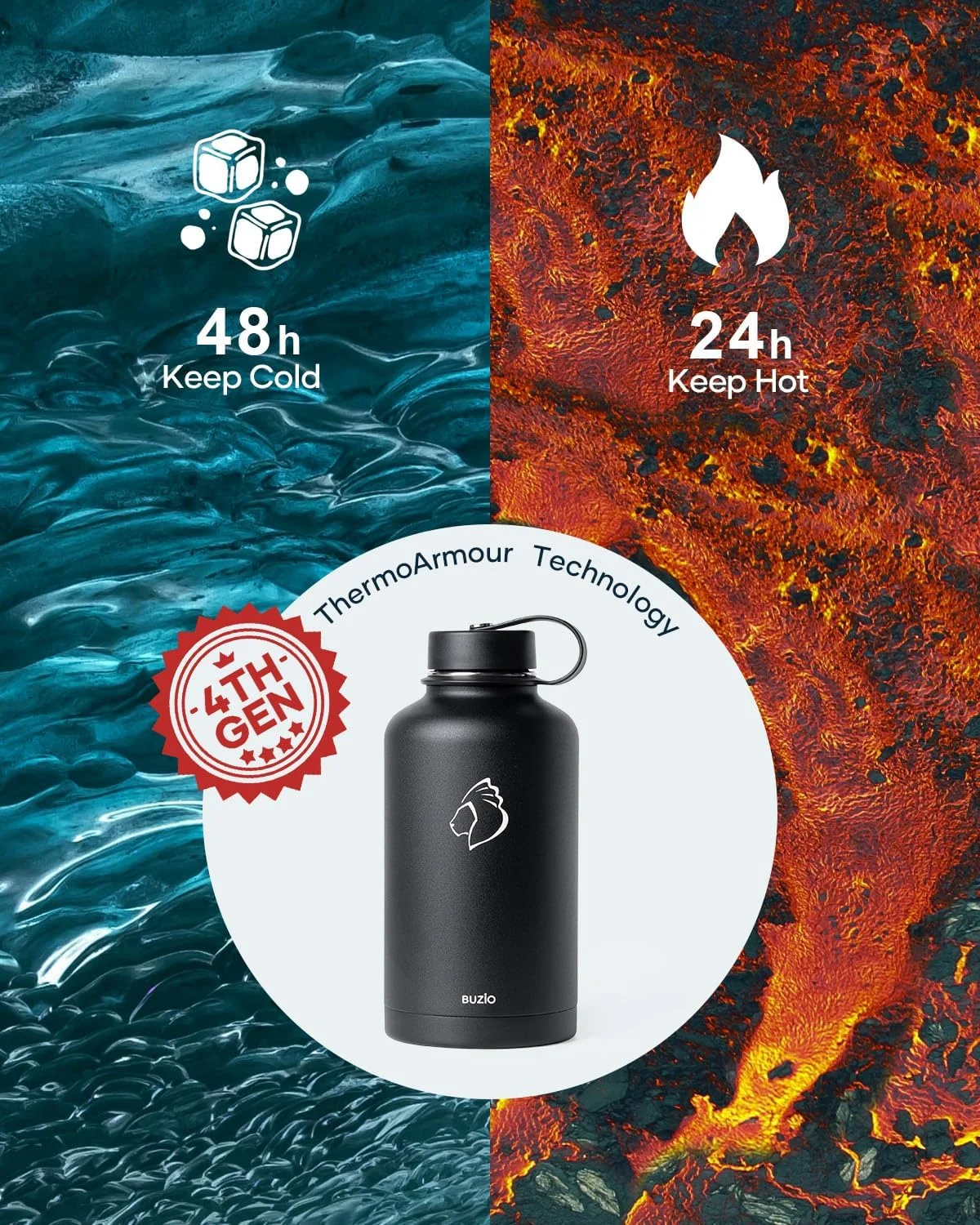 قمقمه آب عایق Buzio با درب نی دار و درب انعطاف پذیر، فلاسک آب استیل ضد زنگ دو جداره مدرن 1.9 لیتری، 48 ساعت سرد و 24 ساعت گرم نگه می دارد، ماگ قمقمه ترمو ساده، مشکی قمقمه آب عایق Buzio با درب نی دار و درب انعطاف پذیر، فلاسک آب استیل ضد زنگ دو جداره مدرن 1.9 لیتری، 48 ساعت سرد و 24 ساعت گرم نگه می دارد، ماگ قمقمه ترمو ساده، مشکی