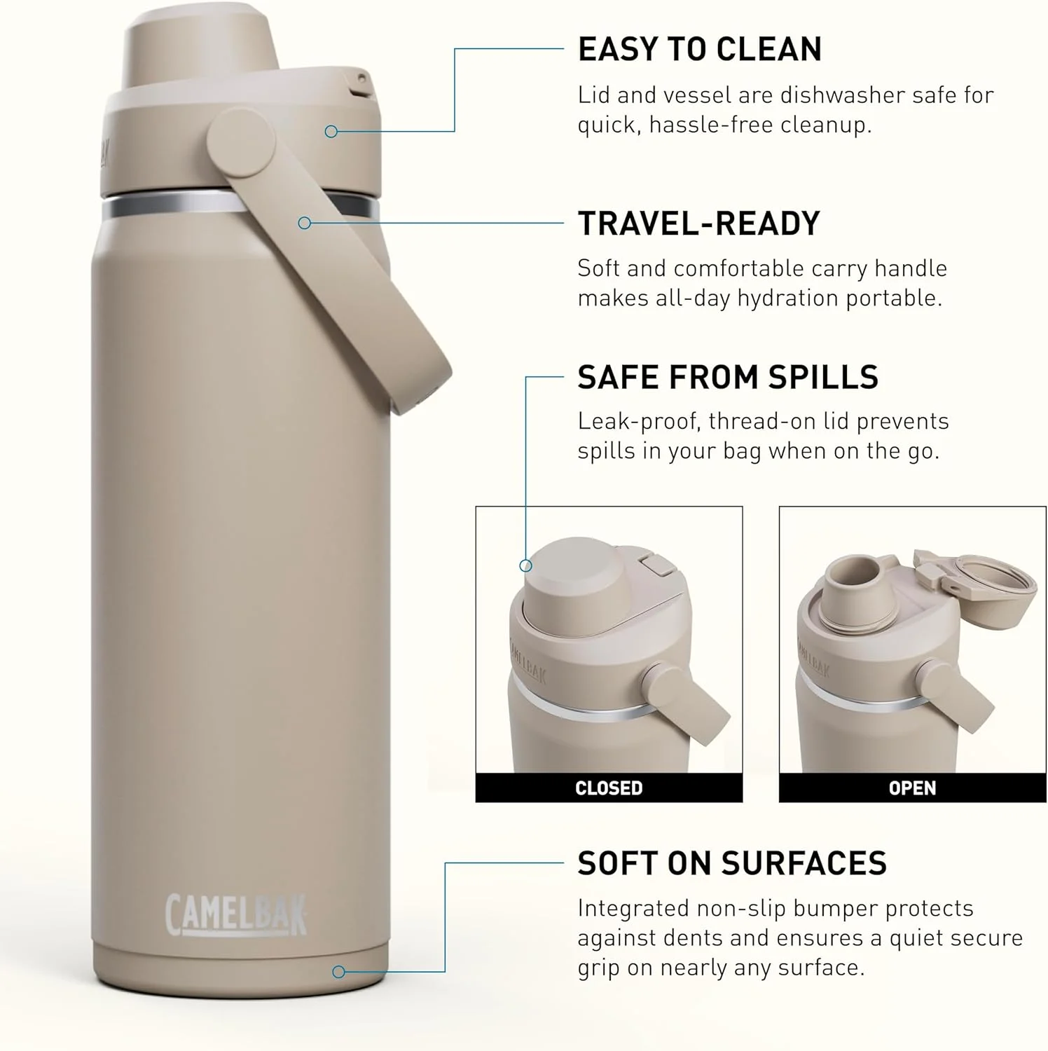 قمقمه آب CamelBak Thrive Chug با گنجایش 590 میلی لیتر - استیل ضد زنگ عایق، رنگ سنگی قمقمه آب CamelBak Thrive Chug با گنجایش 590 میلی لیتر - استیل ضد زنگ عایق، رنگ سنگی