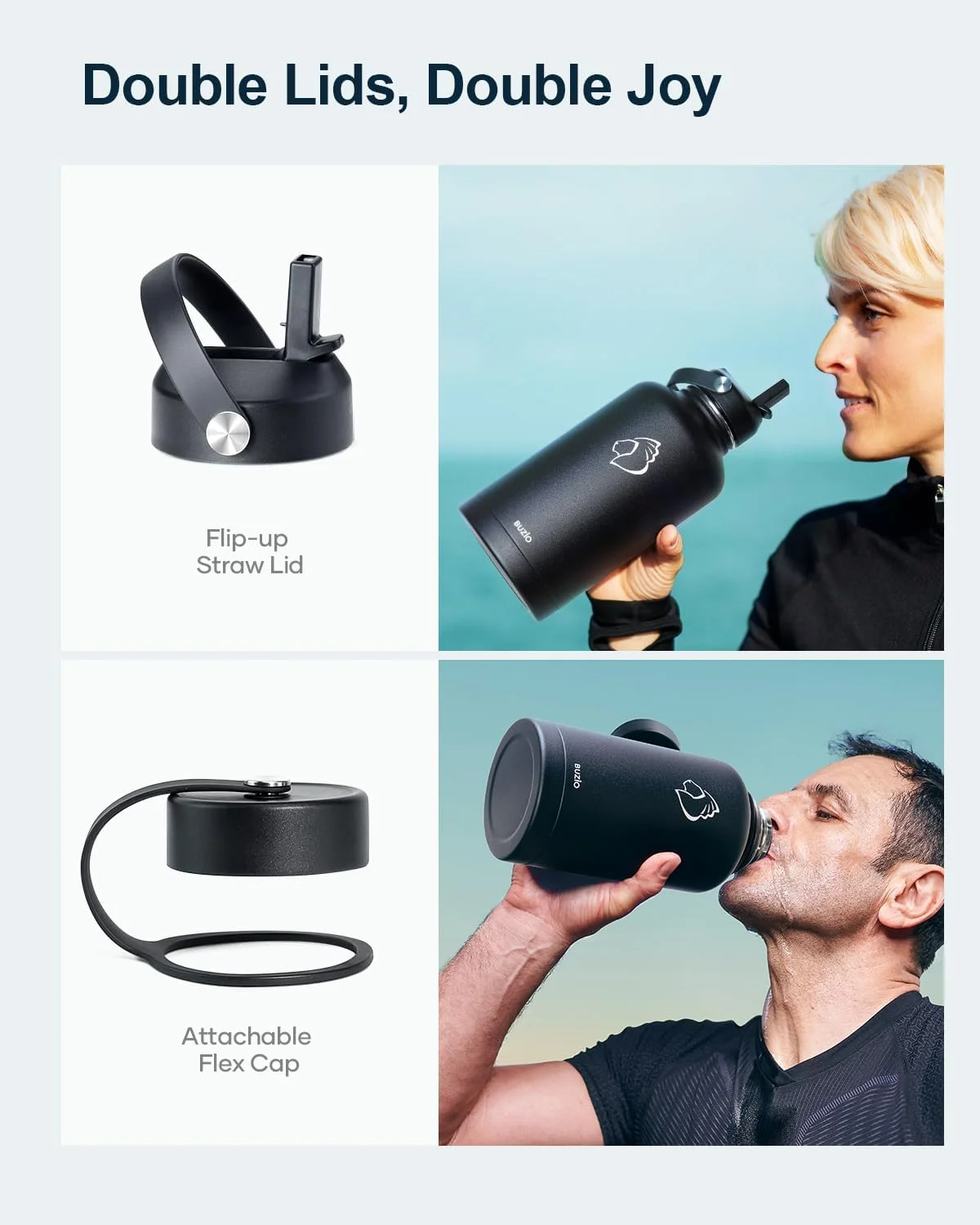 قمقمه آب عایق Buzio با درب نی دار و درب انعطاف پذیر، فلاسک آب استیل ضد زنگ دو جداره مدرن 1.9 لیتری، 48 ساعت سرد و 24 ساعت گرم نگه می دارد، ماگ قمقمه ترمو ساده، مشکی قمقمه آب عایق Buzio با درب نی دار و درب انعطاف پذیر، فلاسک آب استیل ضد زنگ دو جداره مدرن 1.9 لیتری، 48 ساعت سرد و 24 ساعت گرم نگه می دارد، ماگ قمقمه ترمو ساده، مشکی