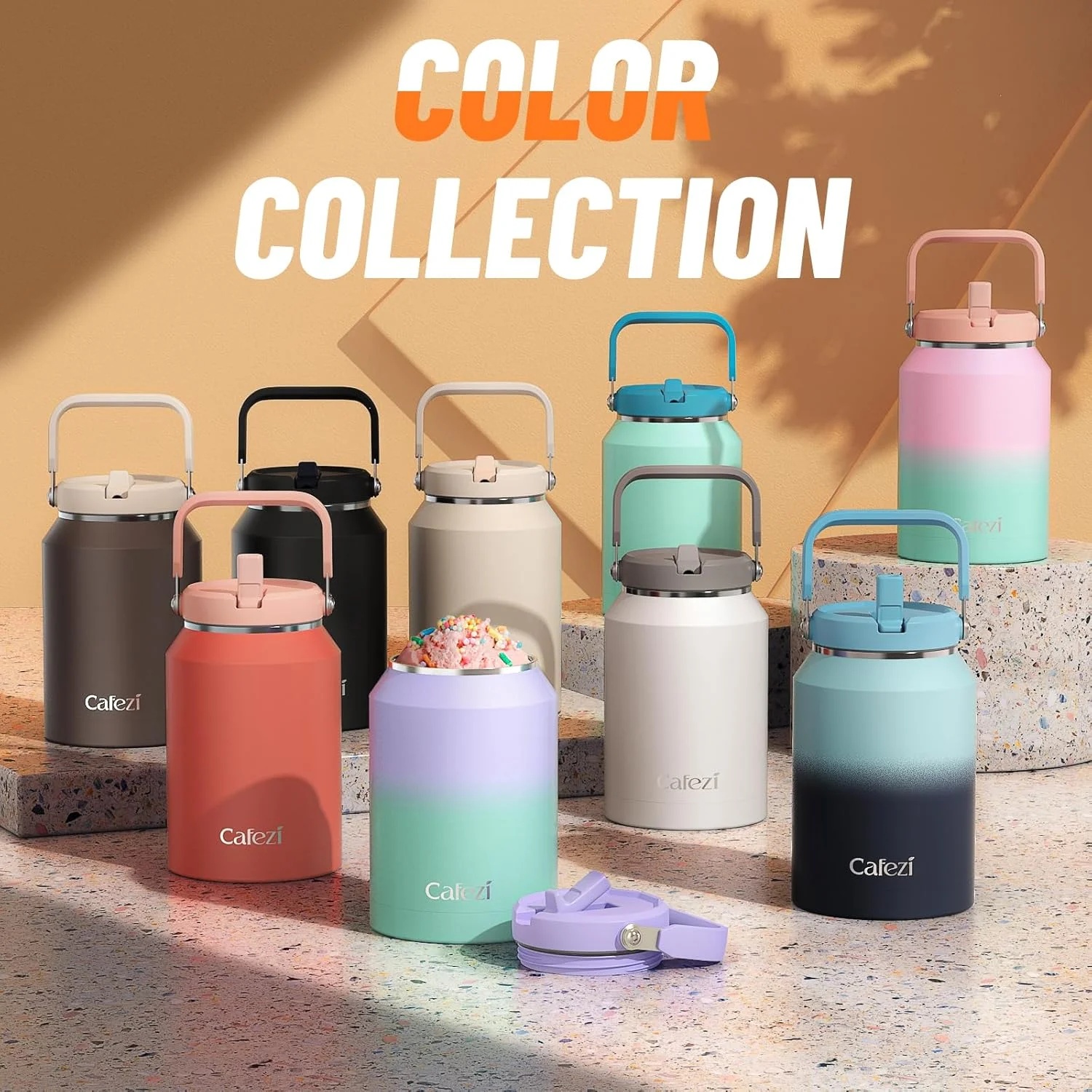 ماگ بزرگ 1.9 لیتری Cafezi با دسته و درب نی دار تاشو، 100% ضد نشت - لیوان عایق استیل ضد زنگ قابل استفاده مجدد، مناسب باشگاه، پیاده روی و مسافرت با خودرو، نگهداری یخ تا 34 ساعت ماگ بزرگ 1.9 لیتری Cafezi با دسته و درب نی دار تاشو، 100% ضد نشت - لیوان عایق استیل ضد زنگ قابل استفاده مجدد، مناسب باشگاه، پیاده روی و مسافرت با خودرو، نگهداری یخ تا 34 ساعت