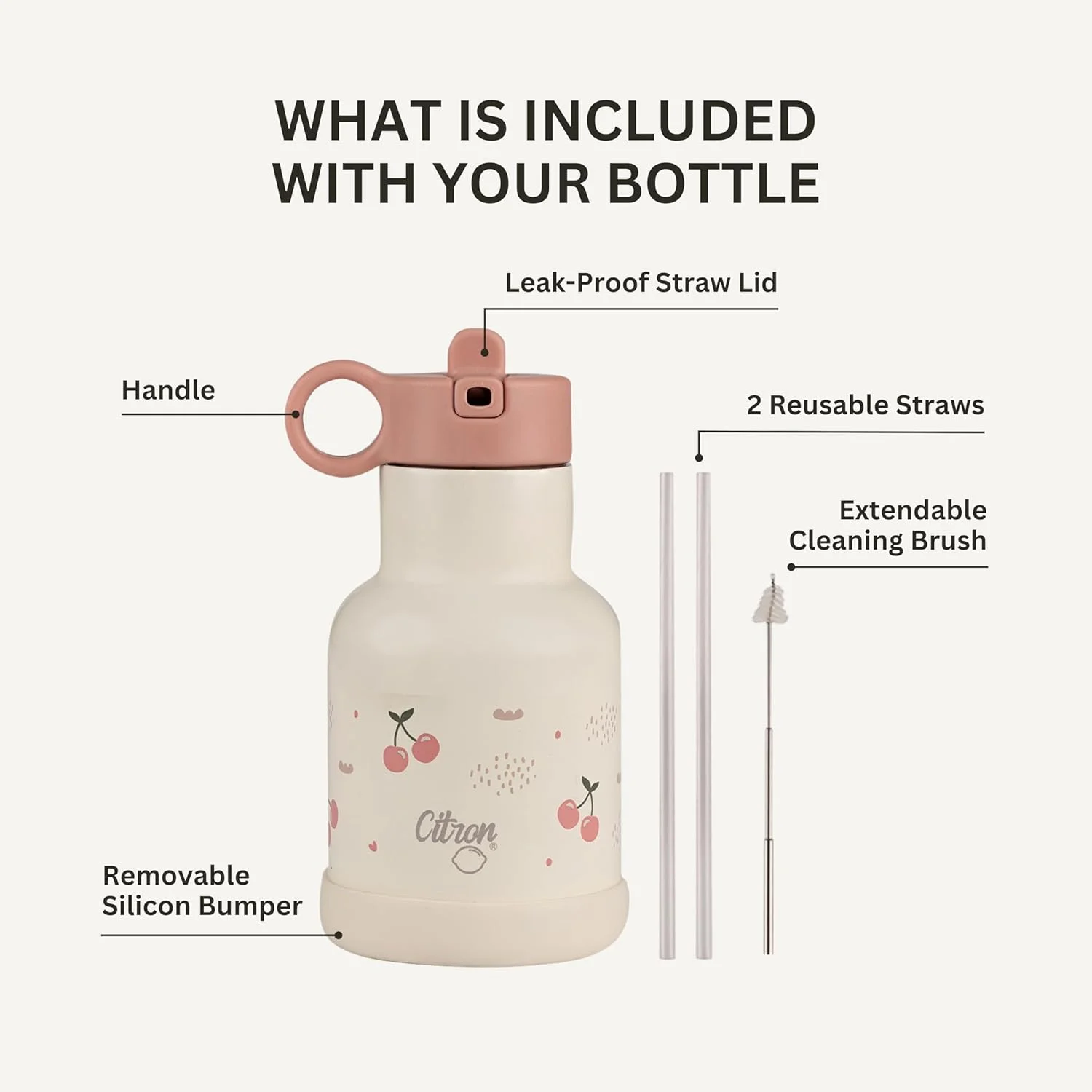 بطری آب استیل ضد زنگ عایق خلاء سیترون برای کودکان 250 میلی لیتر - گیلاس بطری آب استیل ضد زنگ عایق خلاء سیترون برای کودکان 250 میلی لیتر - گیلاس