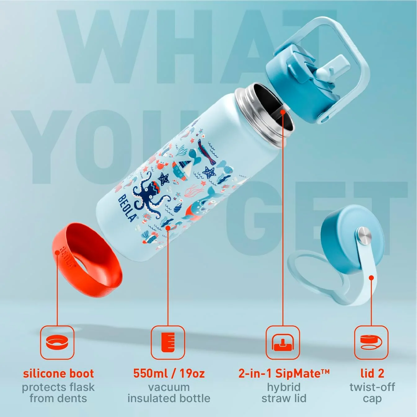 بطری آب کودکانه بیولا 550 میلی لیتر، استیل ضد زنگ 18/8، دوجداره عایق، فلاسک با درب نی دار و دهانه گشاد، مناسب مایعات سرد و گرم، بطری ورزشی مدرسه (560 گرم، Sea Vibes) بطری آب کودکانه بیولا 550 میلی لیتر، استیل ضد زنگ 18/8، دوجداره عایق، فلاسک با درب نی دار و دهانه گشاد، مناسب مایعات سرد و گرم، بطری ورزشی مدرسه (560 گرم، Sea Vibes)