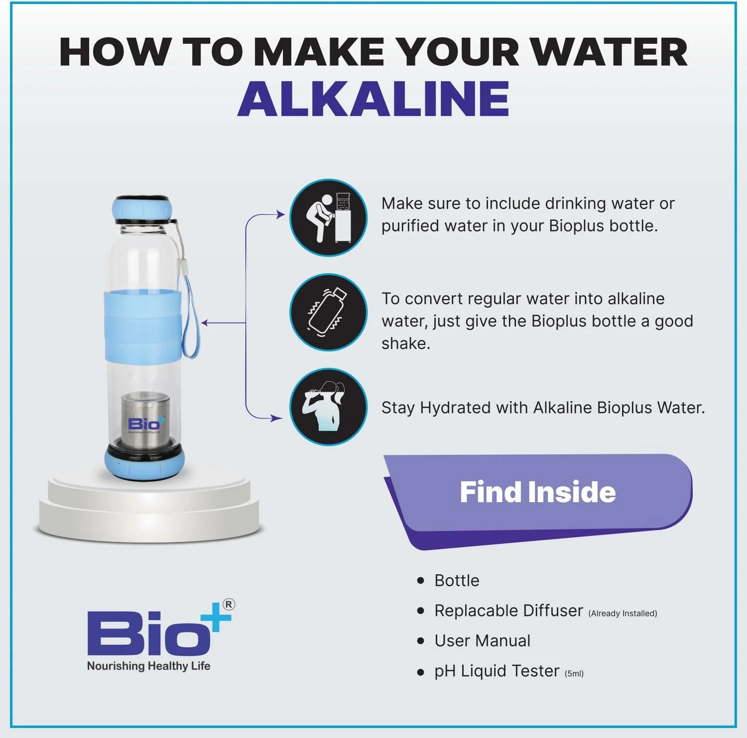 آب قلیایی Bioplus - بطری قلیایی استیل با تکنولوژی فیلتراسیون آب معدنی با PH بالای 8.5، بطری آب عایق بندی شده با درب دسته دار آب قلیایی Bioplus - بطری قلیایی استیل با تکنولوژی فیلتراسیون آب معدنی با PH بالای 8.5، بطری آب عایق بندی شده با درب دسته دار