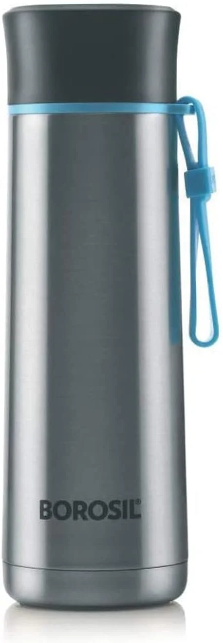 فلاسک استیل ضد زنگ بوروسیل مدل Hydra Sprint - دو جداره عایق خلاء | قمقمه آب | فلاسک | بطری ورزشی | بطری یوگا | قابل حمل | مناسب محل کار | مناسب فضای باز | ضد نشت و قابل استفاده مجدد نقره ای 400 میلی لیتر