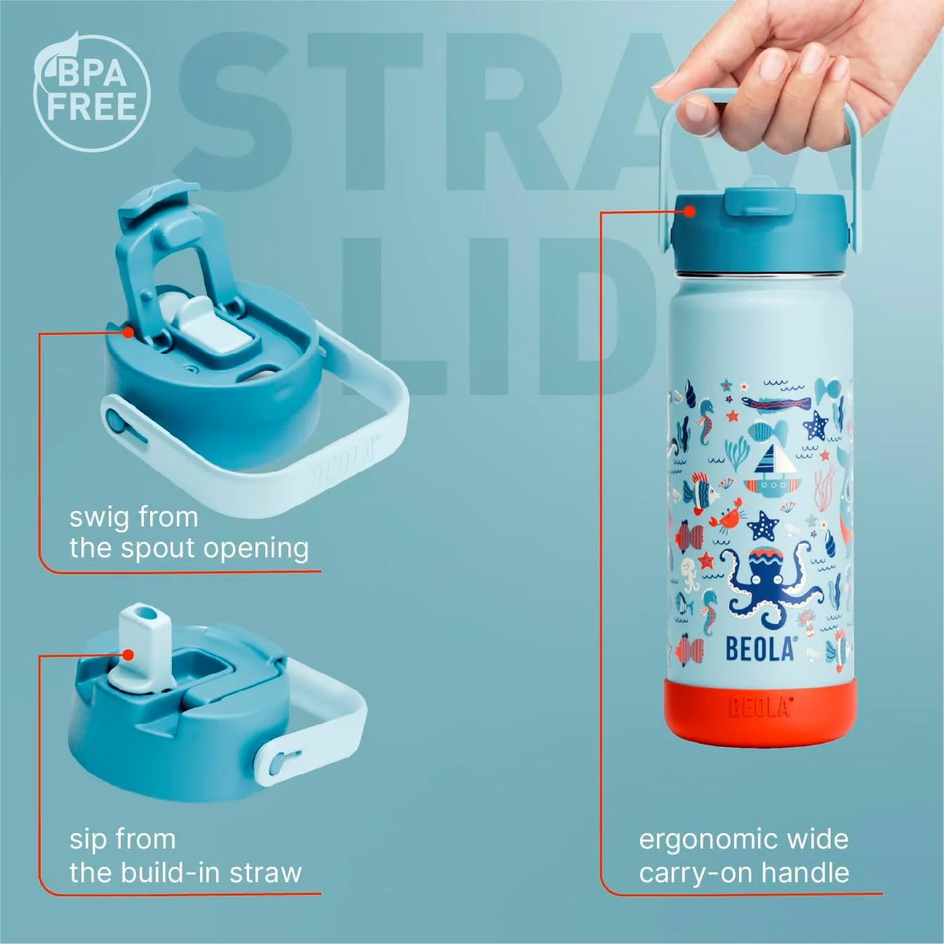 بطری آب کودکانه بیولا 550 میلی لیتر، استیل ضد زنگ 18/8، دوجداره عایق، فلاسک با درب نی دار و دهانه گشاد، مناسب مایعات سرد و گرم، بطری ورزشی مدرسه (560 گرم، Sea Vibes) بطری آب کودکانه بیولا 550 میلی لیتر، استیل ضد زنگ 18/8، دوجداره عایق، فلاسک با درب نی دار و دهانه گشاد، مناسب مایعات سرد و گرم، بطری ورزشی مدرسه (560 گرم، Sea Vibes)